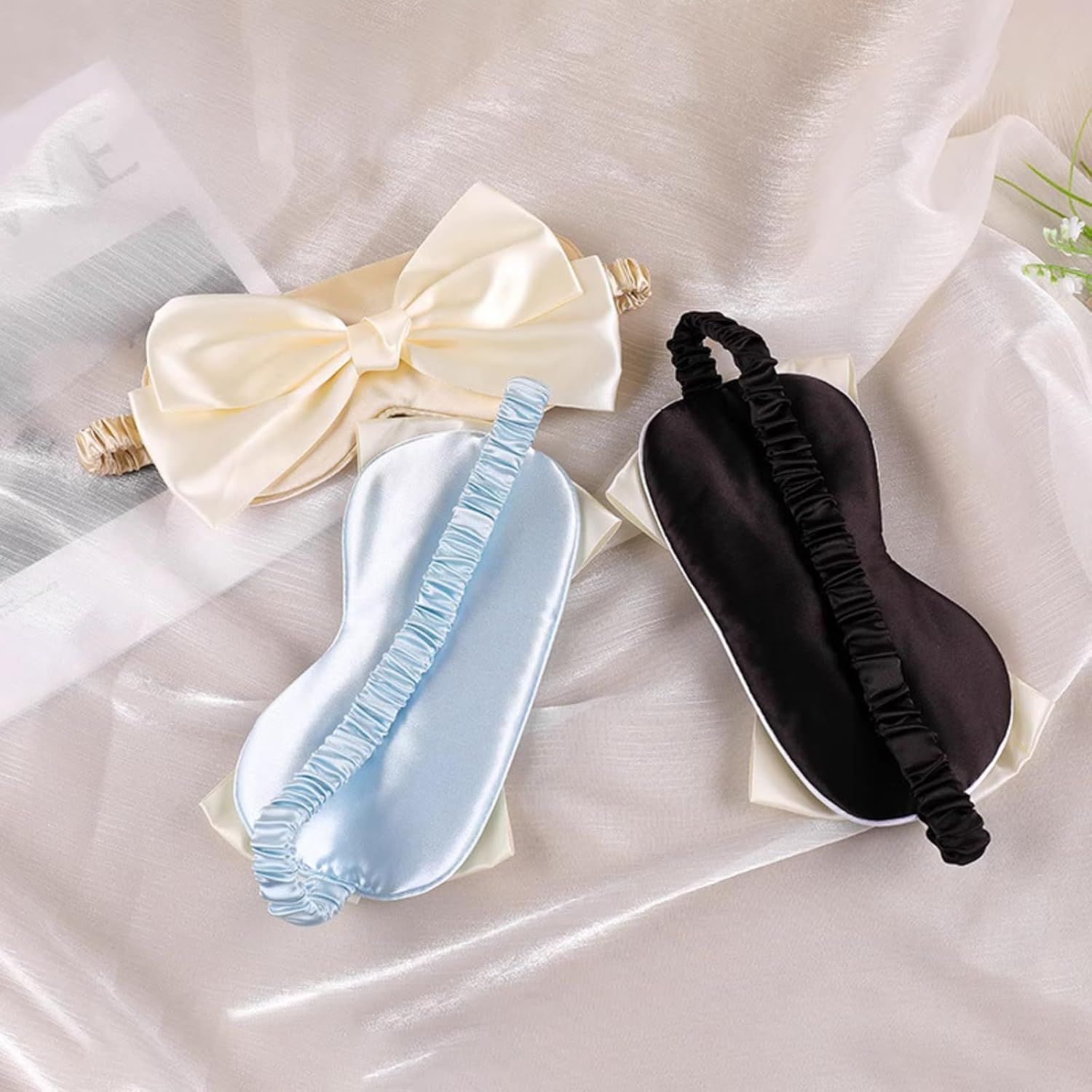 Cute Bow Satin Eye Mask for Women Girls, Breathable Cooling Nap Sleep Cover for Summer Dorm Essentials (Blue) - Image 6