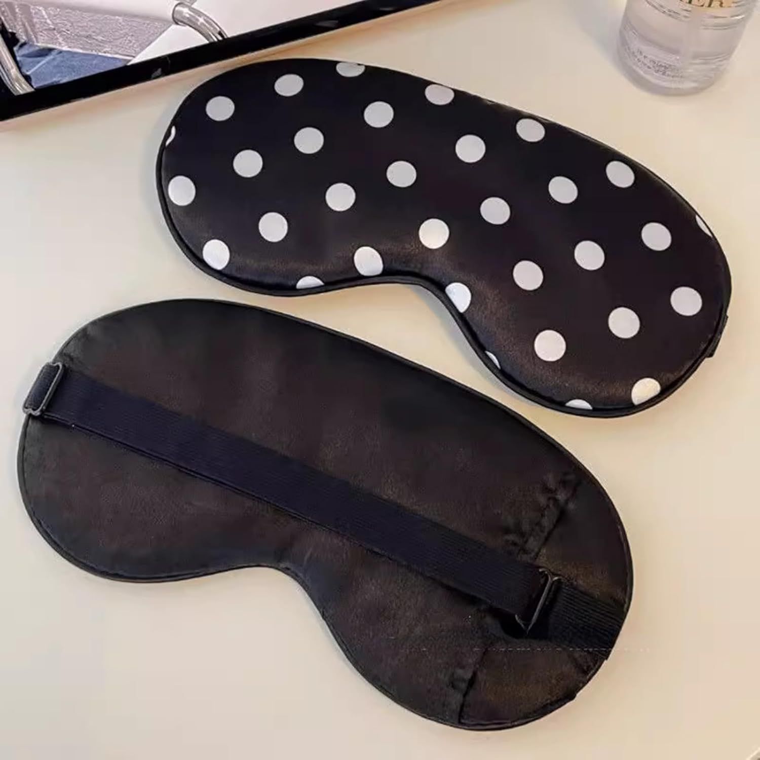 Black White Polka Dot Cooling Silky Sleep Eye Mask for Women, Nap Eye Cover for Students Office for Summer (Black) - Image 3