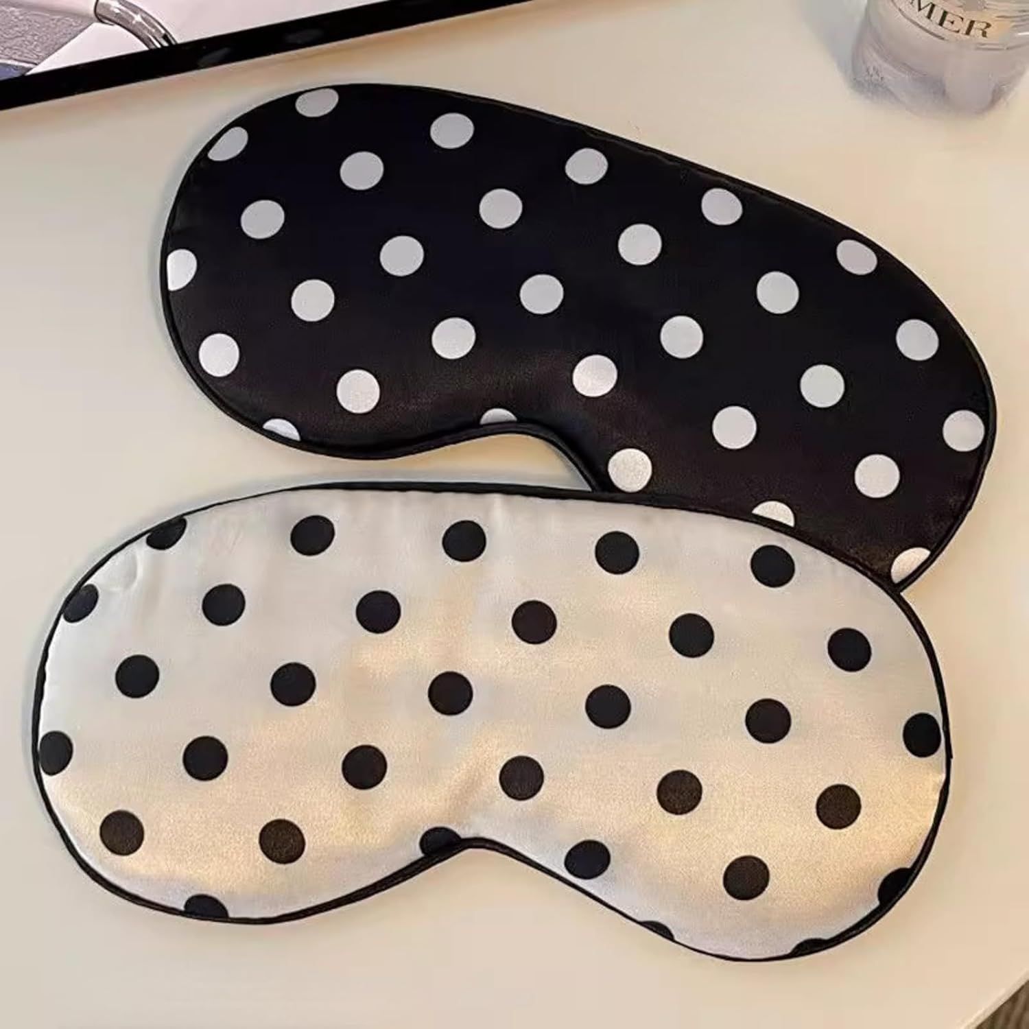 Black White Polka Dot Cooling Silky Sleep Eye Mask for Women, Nap Eye Cover for Students Office for Summer (Black) - Image 4