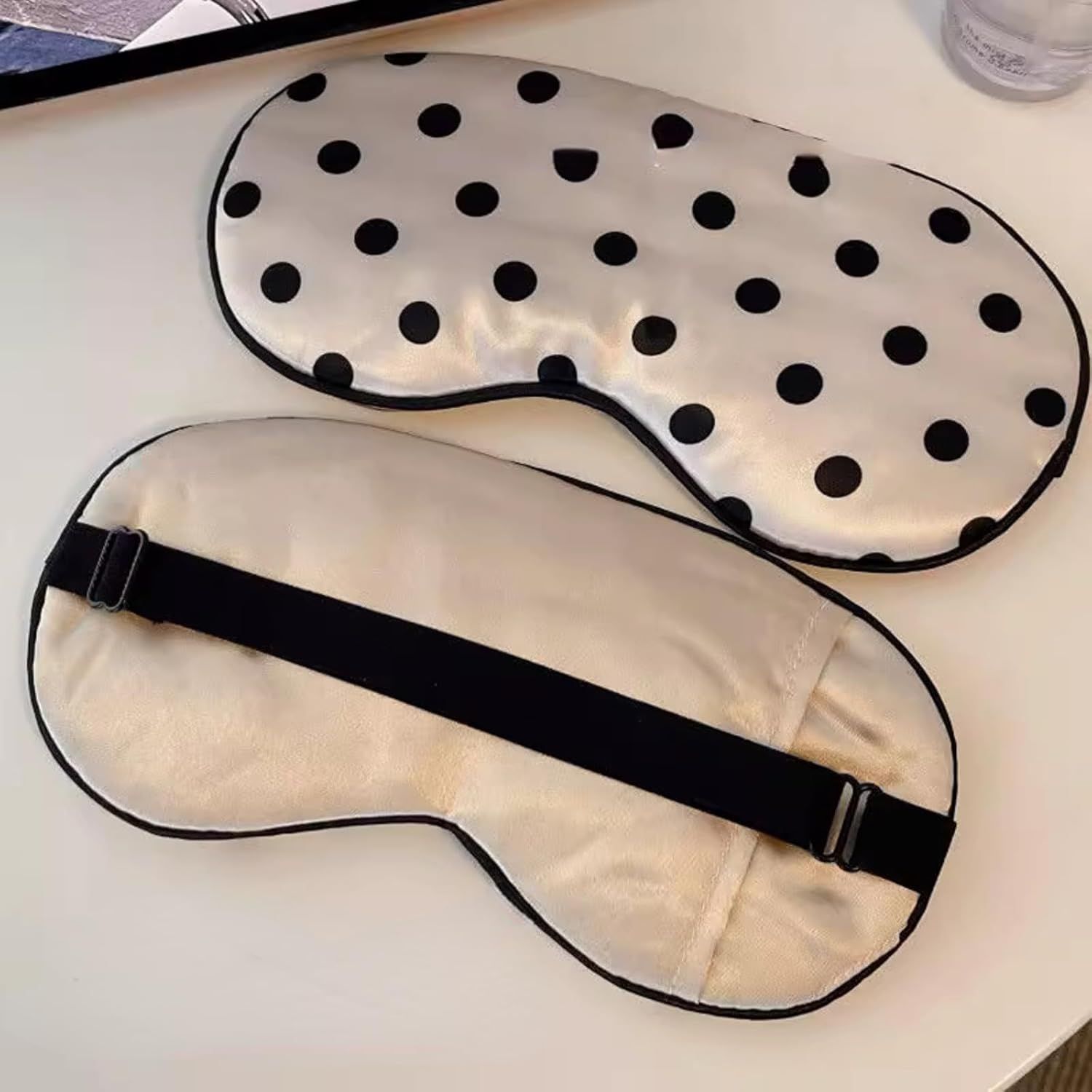 Black White Polka Dot Cooling Silky Sleep Eye Mask for Women, Nap Eye Cover for Students Office for Summer (Black) - Image 5