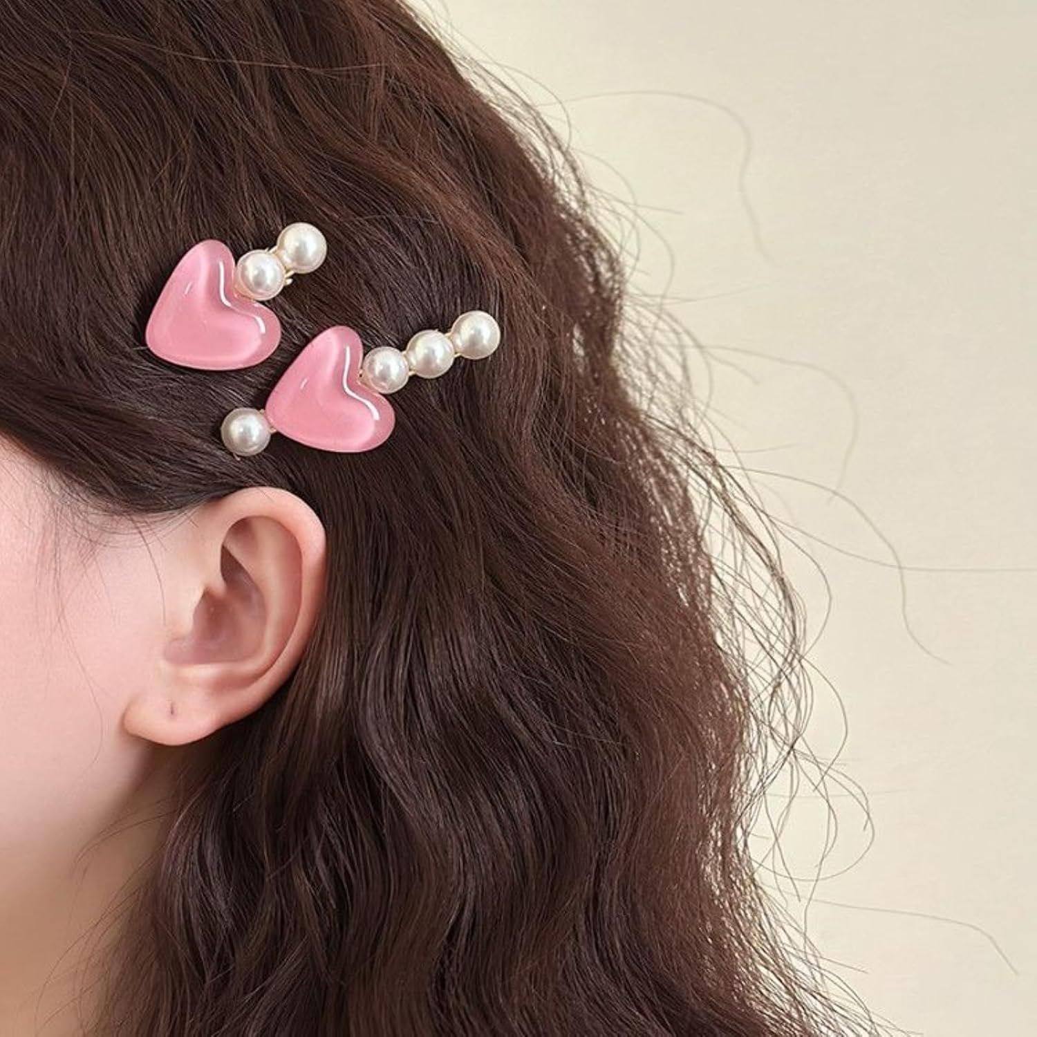 3 Pairs Heart Pearl Hair Clips, Cute Princess Hairpins for Bangs Hair Accessories for Women Girls (White Pink Purple) - Image 2