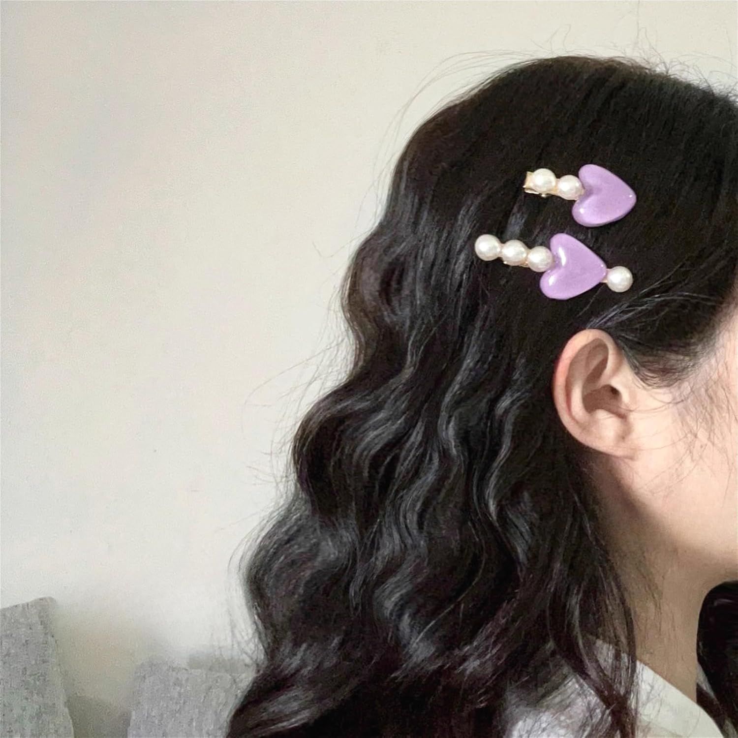 3 Pairs Heart Pearl Hair Clips, Cute Princess Hairpins for Bangs Hair Accessories for Women Girls (White Pink Purple) - Image 3