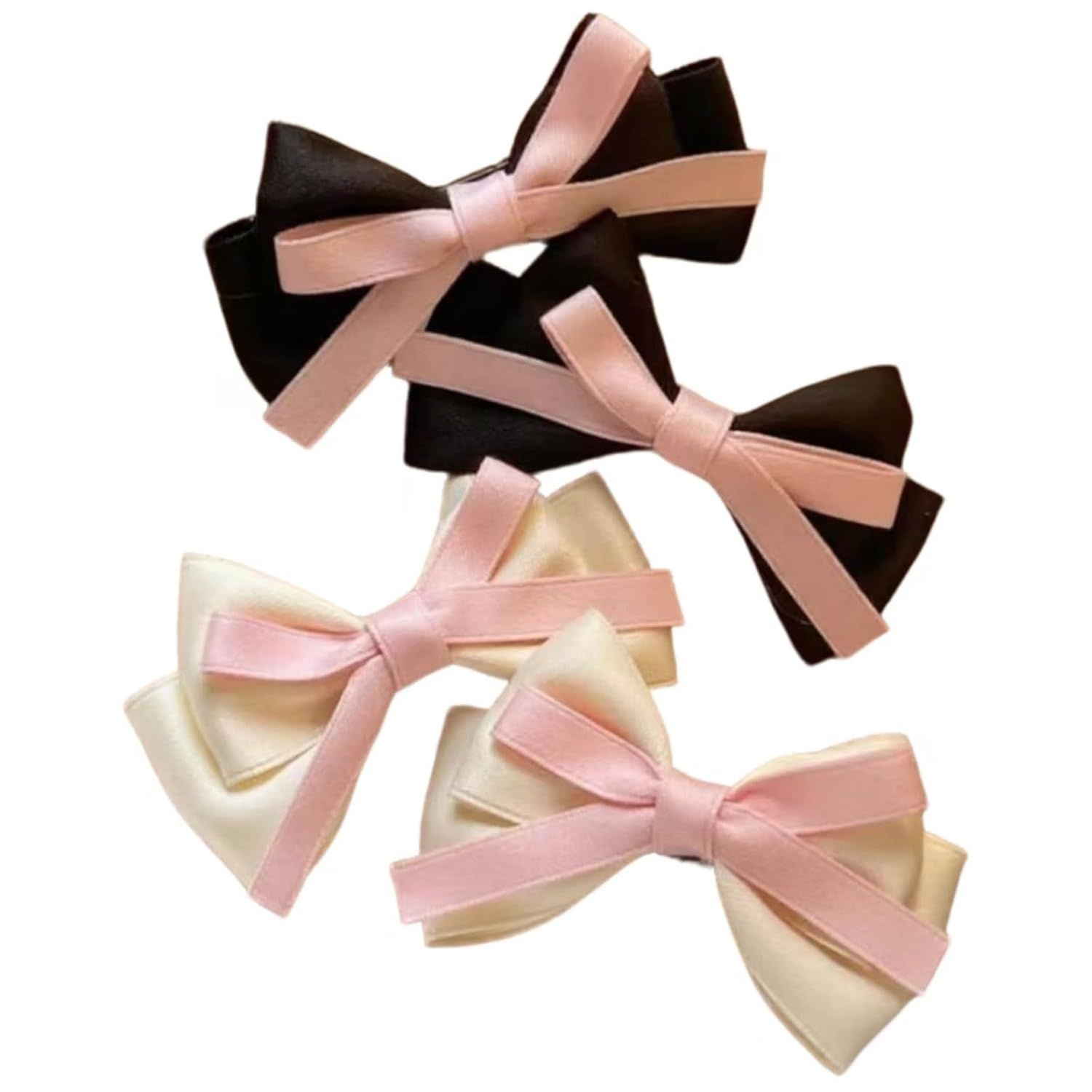 4 Pcs Cute Silky Bow Hair Clips for Girls Women, Princess Style Hair Pins Hair Accessories for Twin Tails (Black White) - Image 1