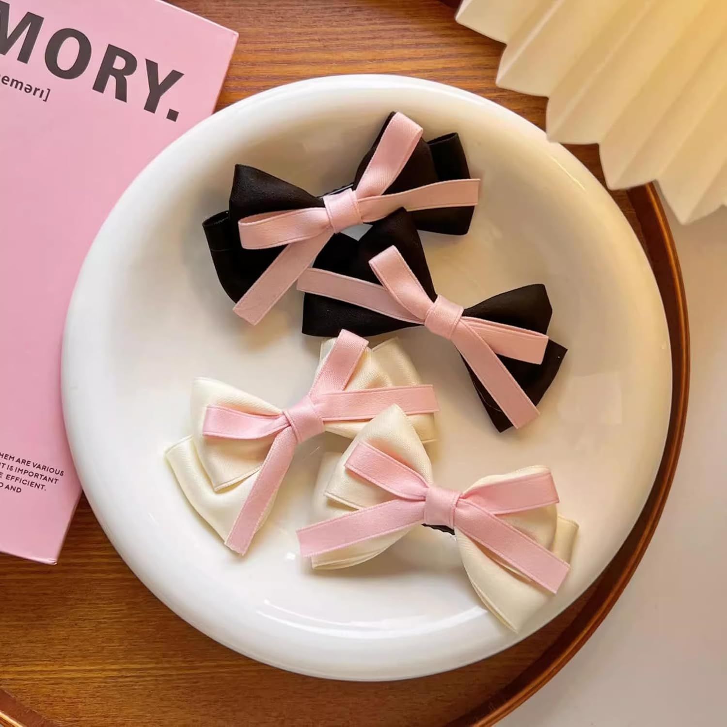 4 Pcs Cute Silky Bow Hair Clips for Girls Women, Princess Style Hair Pins Hair Accessories for Twin Tails (Black White) - Image 3