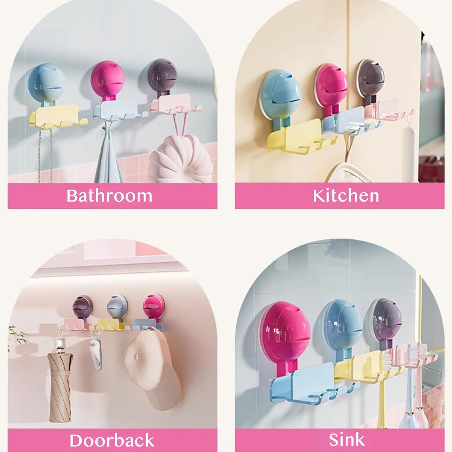 3 Pack Reusable No-Drill No-Trace Vacuum Suction Hooks, Wall-Mounted Toothbrush Holder, Storage Rack for Bathroom (Blue Pink Purple) - Image 5