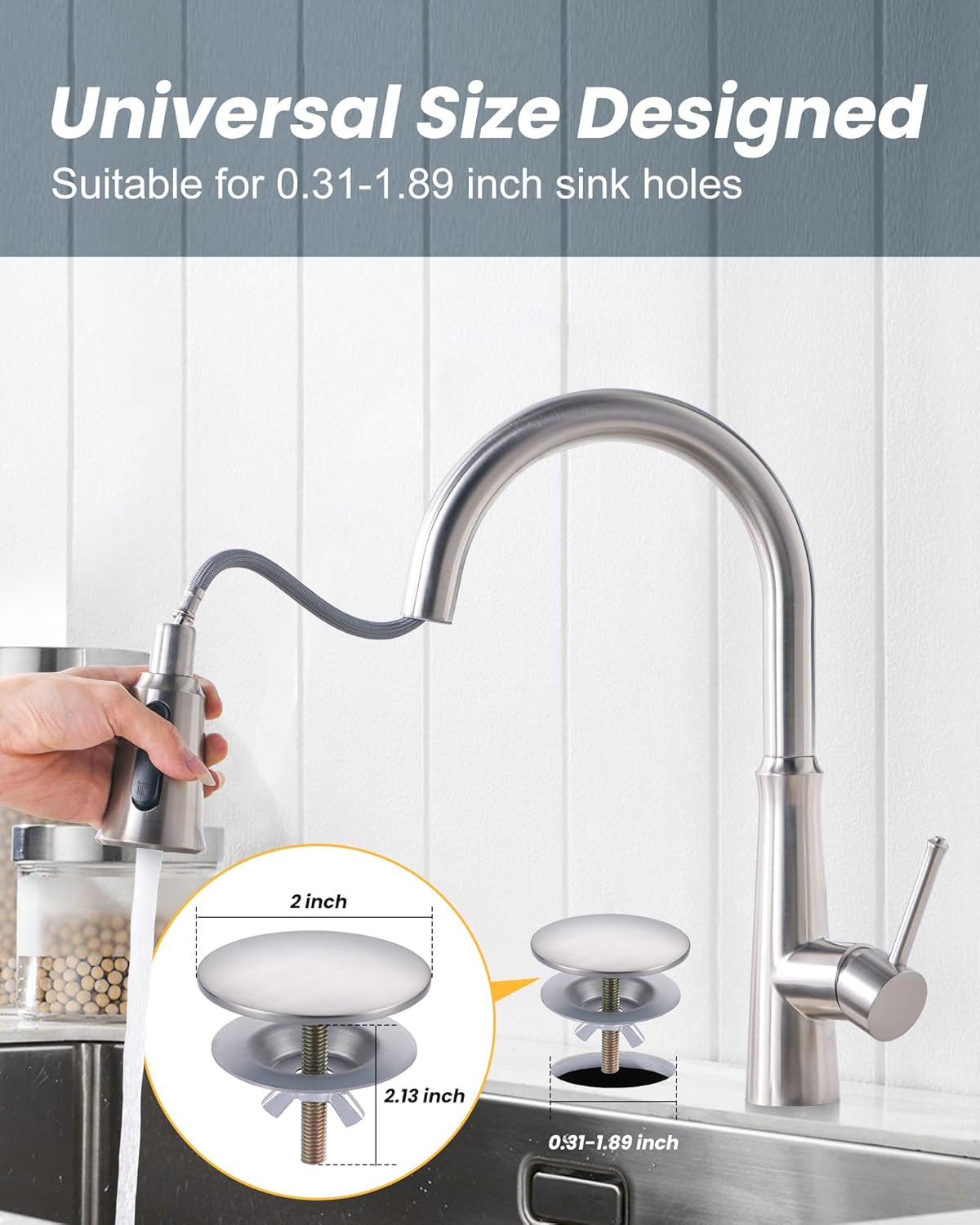 ALEASHA Kitchen Sink Hole Cover, Faucet Hole Cover for Kitchen Sink, Tap Hole Plate Stopper Cover Blanking Brass Metal Plug, Brushed Stainless Steel - Image 6