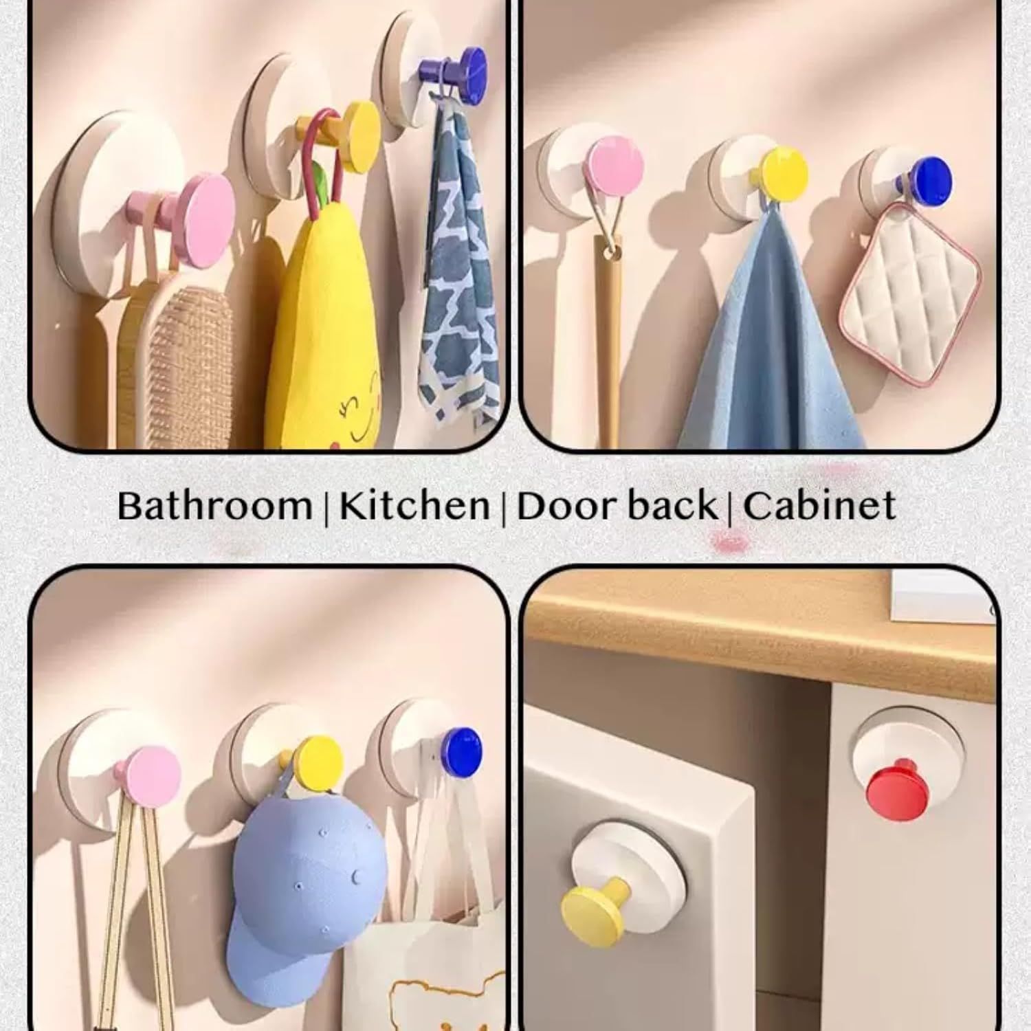 4 Pack No-Drill No-Trace Reusable Vacuum Suction Cup Hooks for Entryway, Doorway Key Holder, Hat Rack Organizer, Bathroom Hanger (Round) - Image 5