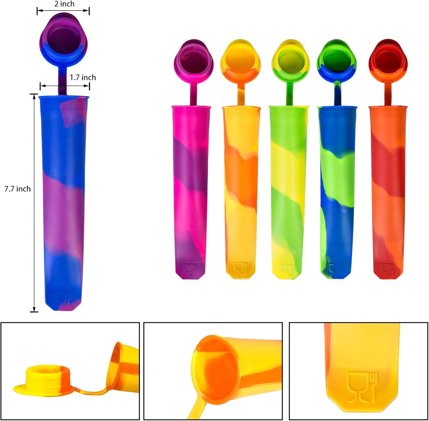 6 Pack Silicone Popsicles Molds, Multicolor Baby Popsicle Ice Pop Molds, Reusable DIY Frozen Popsicles Maker for Kids with Lid - Image 3