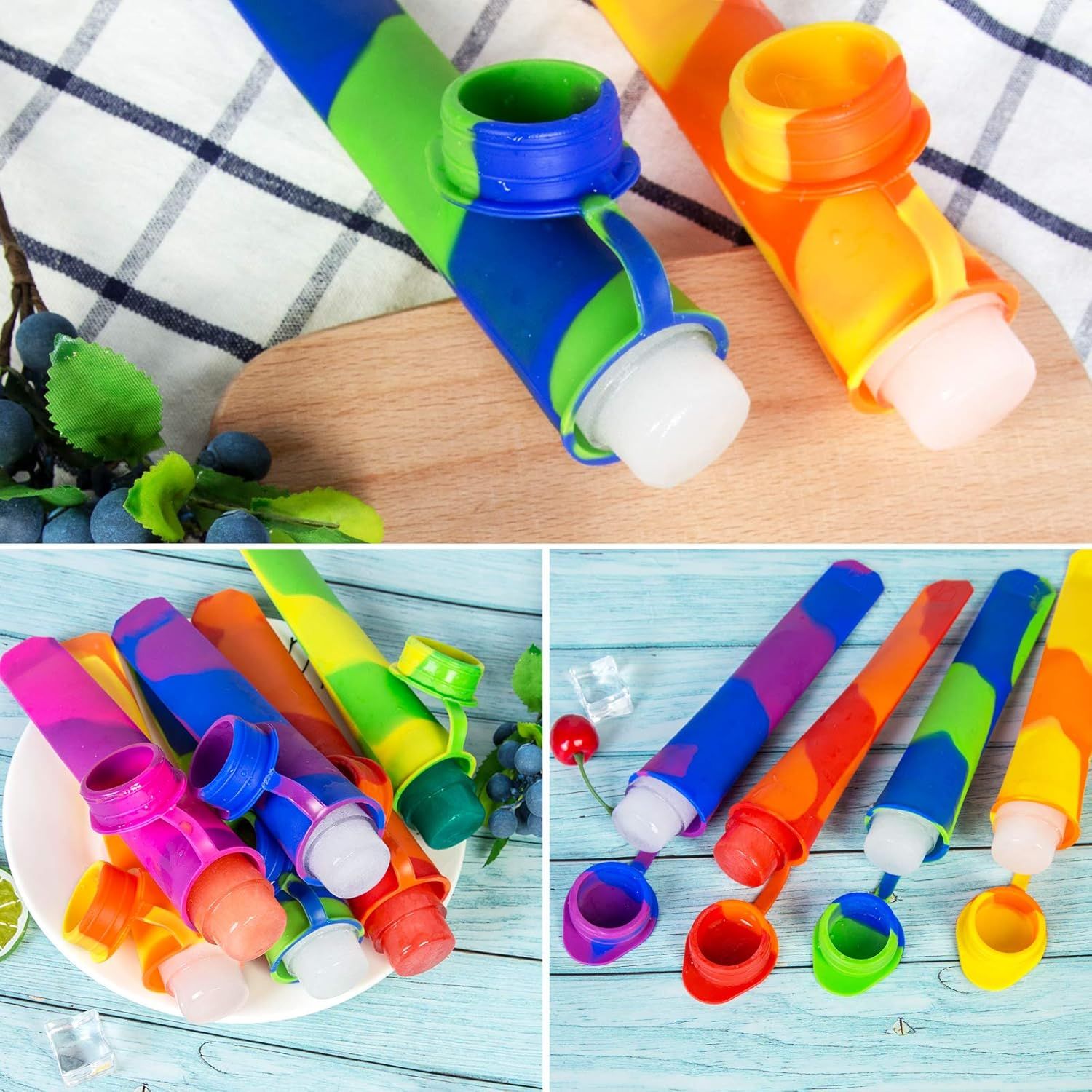 6 Pack Silicone Popsicles Molds, Multicolor Baby Popsicle Ice Pop Molds, Reusable DIY Frozen Popsicles Maker for Kids with Lid - Image 4