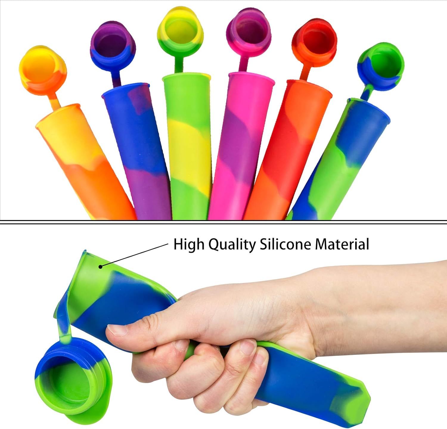 6 Pack Silicone Popsicles Molds, Multicolor Baby Popsicle Ice Pop Molds, Reusable DIY Frozen Popsicles Maker for Kids with Lid - Image 6