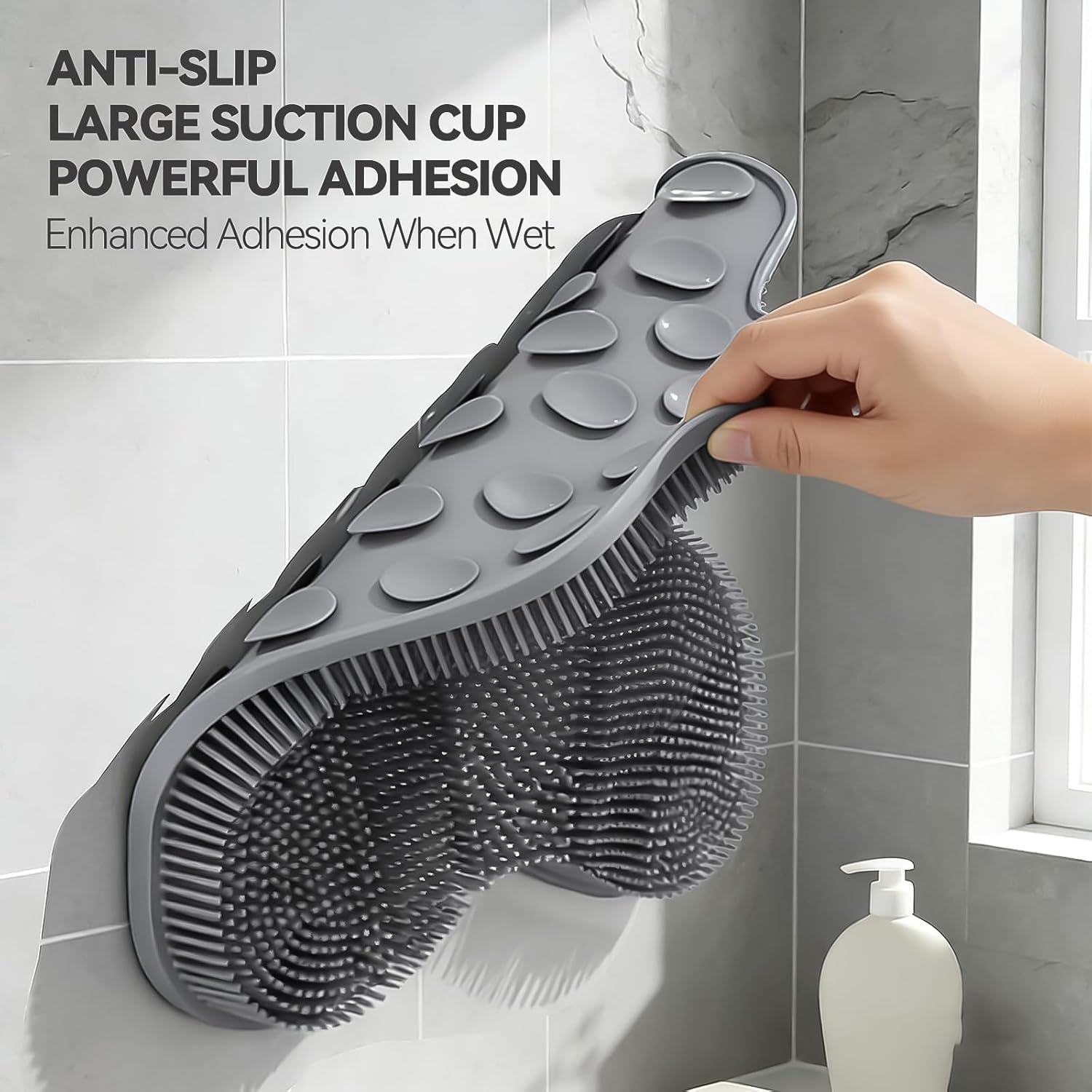 Silicone Shower Foot Scrubber Mat,Back Washer Bath Wash Pad Exfoliating & Massage, Wall Mounted Slip Strong Suction Cups for Use in Cleaner Men and Women (Grey) - Image 4