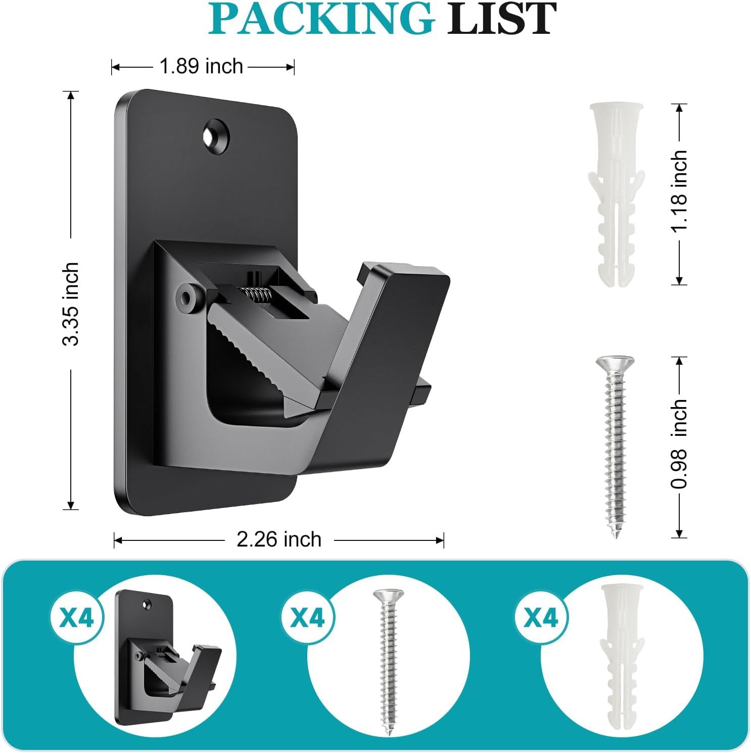 Adhesive No Drill Curtain Rod Brackets - Heavy Duty 30LB Holders for Bathroom Bedroom Kitchen, Universal Damage-Free Window Rod Hooks with Nail-Free Installation (4PC Black) - Image 2