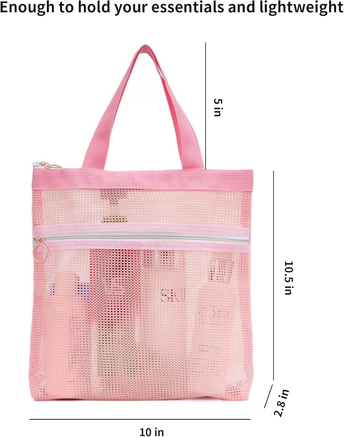 Mesh Shower Caddy Bag Portable Small Hanging Toiletry Tote Bag for Gym Travel Beach Bathroom Sunscreen (Pink) - Image 2