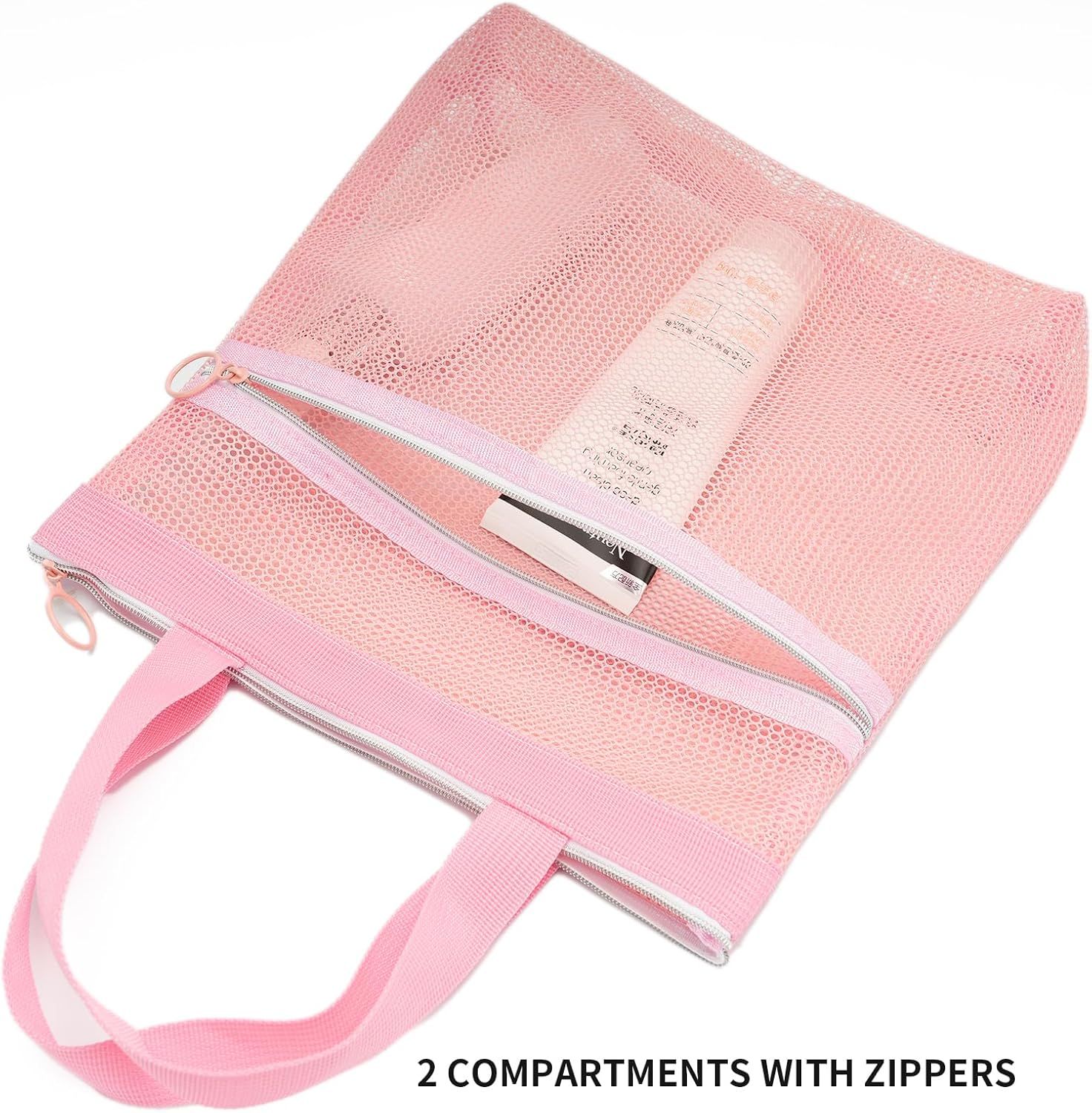 Mesh Shower Caddy Bag Portable Small Hanging Toiletry Tote Bag for Gym Travel Beach Bathroom Sunscreen (Pink) - Image 4