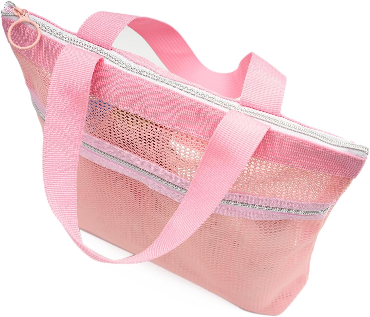 Mesh Shower Caddy Bag Portable Small Hanging Toiletry Tote Bag for Gym Travel Beach Bathroom Sunscreen (Pink) - Image 6