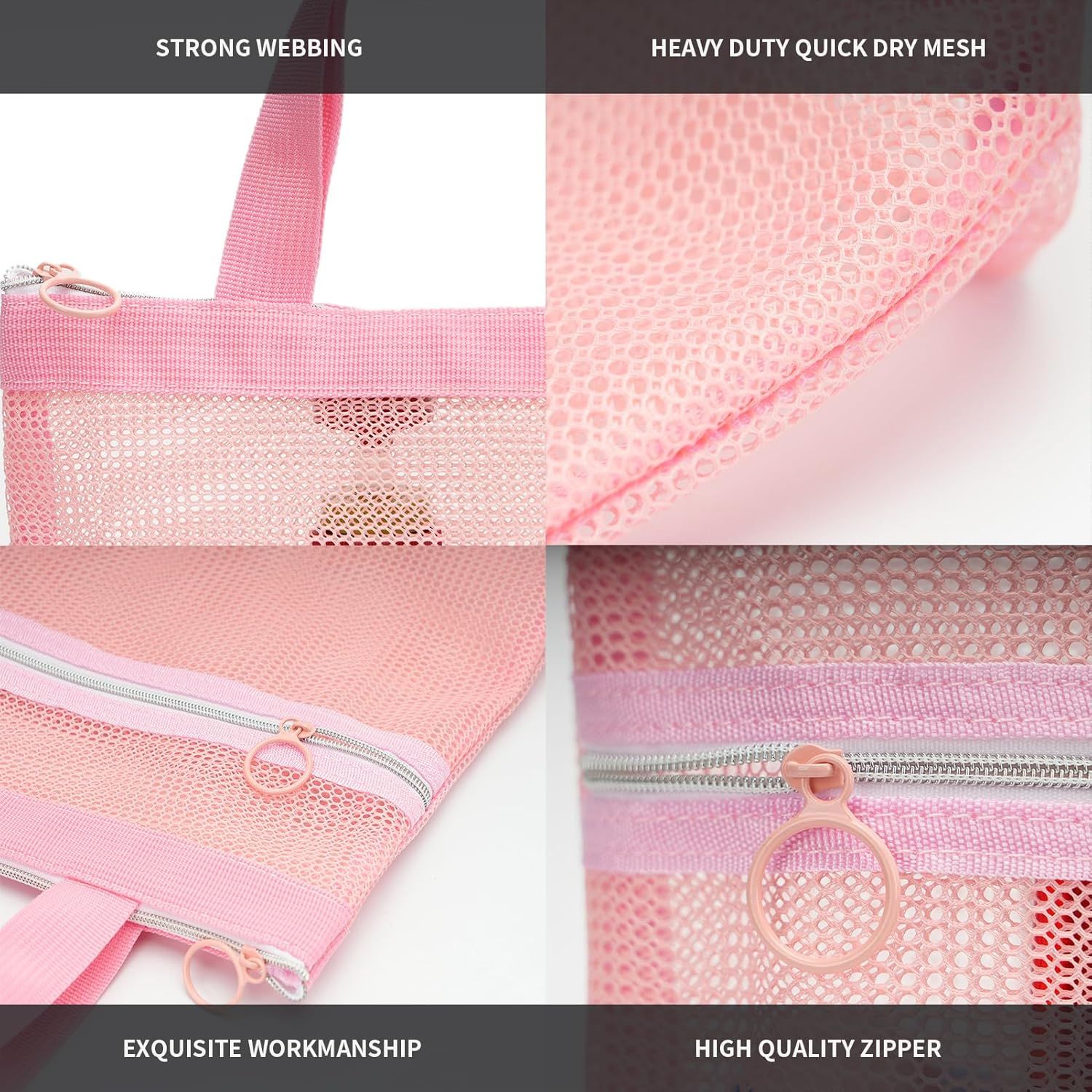 Mesh Shower Caddy Bag Portable Small Hanging Toiletry Tote Bag for Gym Travel Beach Bathroom Sunscreen (Pink) - Image 7
