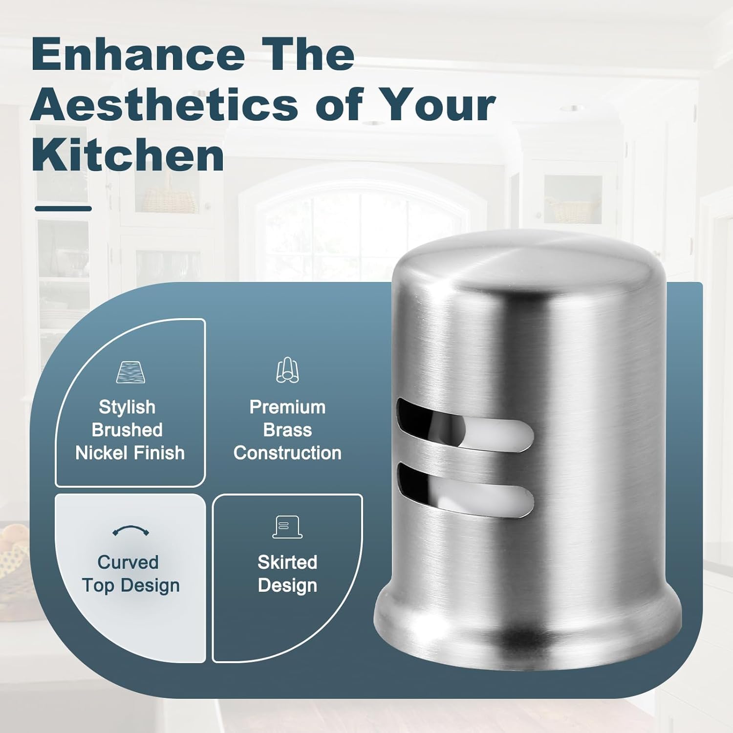 Dishwasher Air Gap Cover for Kitchen, Solid Brass Air Gap Cap with Skirted Design, Dishwasher Overflow Vent Cap Replacement Only, Brushed Nickel - Image 2