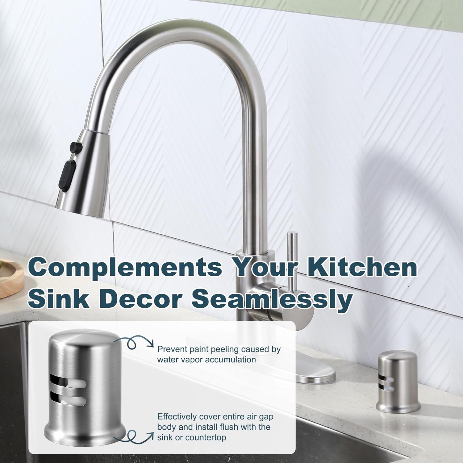 Dishwasher Air Gap Cover for Kitchen, Solid Brass Air Gap Cap with Skirted Design, Dishwasher Overflow Vent Cap Replacement Only, Brushed Nickel - Image 4