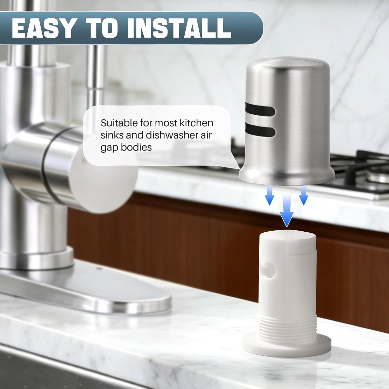 Dishwasher Air Gap Cover for Kitchen, Solid Brass Air Gap Cap with Skirted Design, Dishwasher Overflow Vent Cap Replacement Only, Brushed Nickel - Image 6