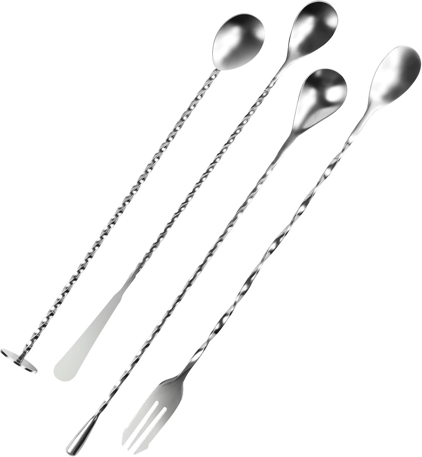4 PCS Bar Spoon, 304 Stainless Steel Bar Mixing Spoon Stirrers Long Handle Spiral Pattern Mixed Drinks Tools for Drink - Image 1