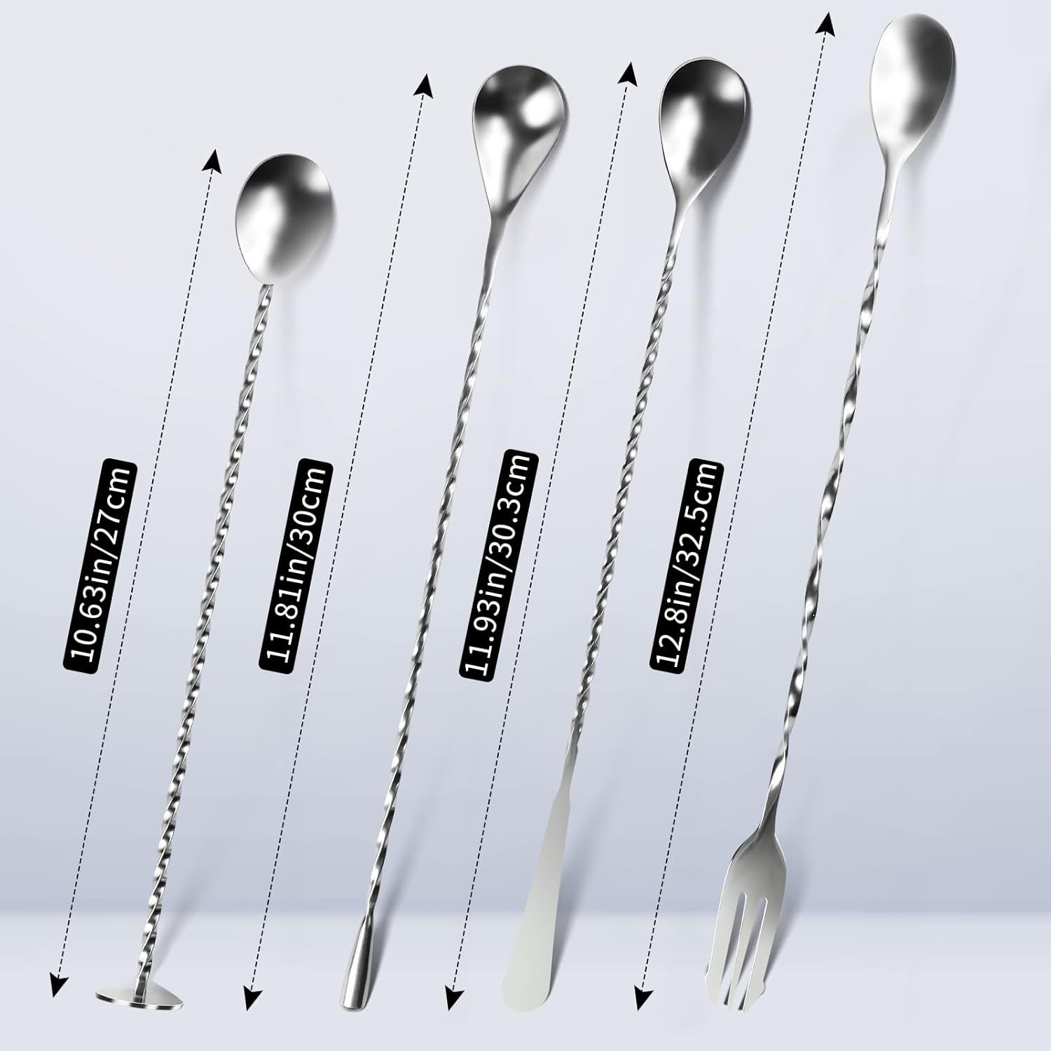 4 PCS Bar Spoon, 304 Stainless Steel Bar Mixing Spoon Stirrers Long Handle Spiral Pattern Mixed Drinks Tools for Drink - Image 3