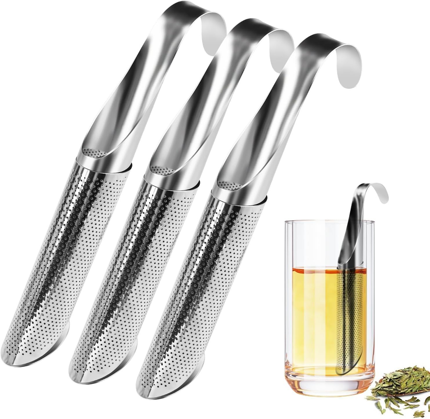3 Pack Tea Infuser, Tea Strainer with Extra Fine Mesh for Loose Tea Leaf, Long Handle Stainless Steel Tea Strainer for Leaf Tea, Coffee, Spices, Seasonings - Image 1