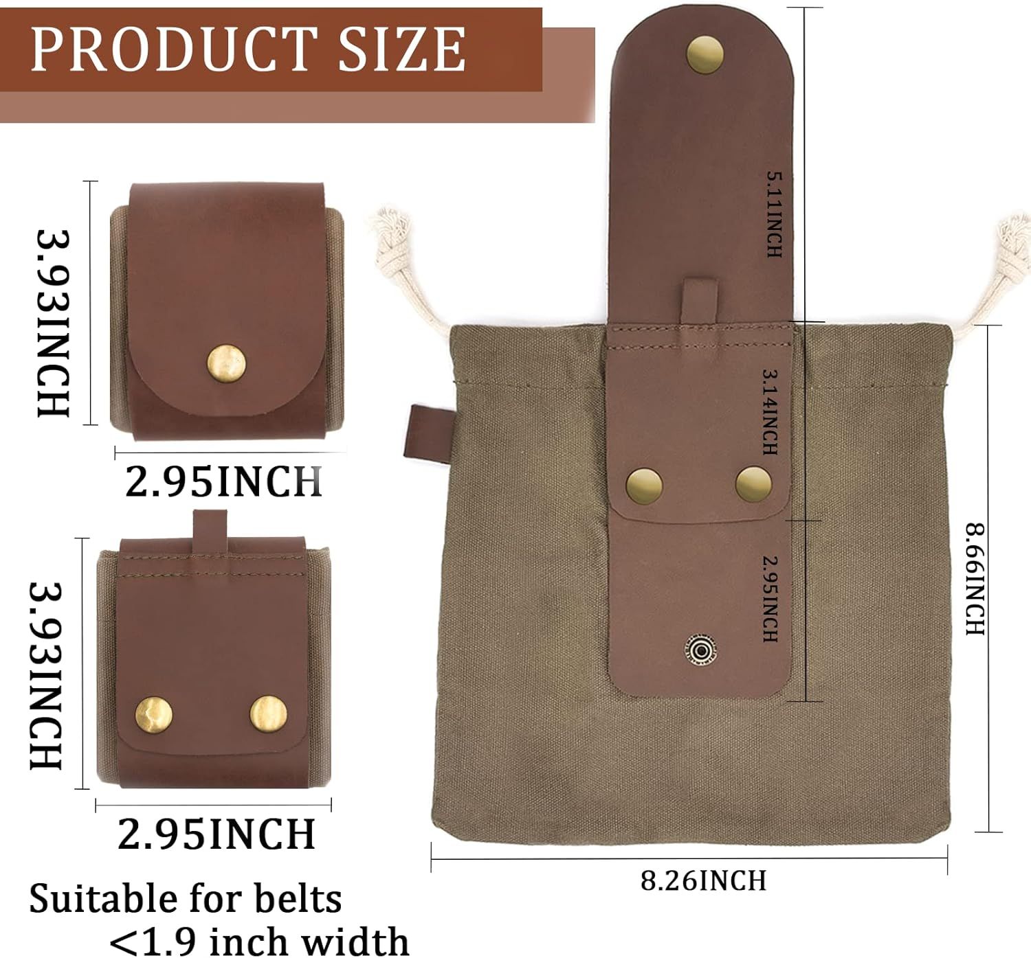 Foraging Pouch Leather Canvas Collapsible Bag Water Resistant Outdoor Camping Storage Folding Bag Mushroom Bags Bushcraft Belt Pouches for Travel Camping Hiking - Image 4