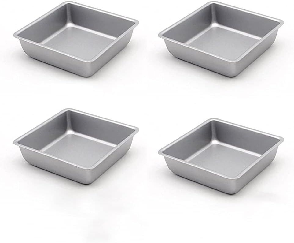 Flunyina 4 Inches Non-Stick Square Cake Pans Set of 4 Carbon Steel Cake Molds for Home Daily Housewarming Wedding Birthday Party Brownie Making - Image 1