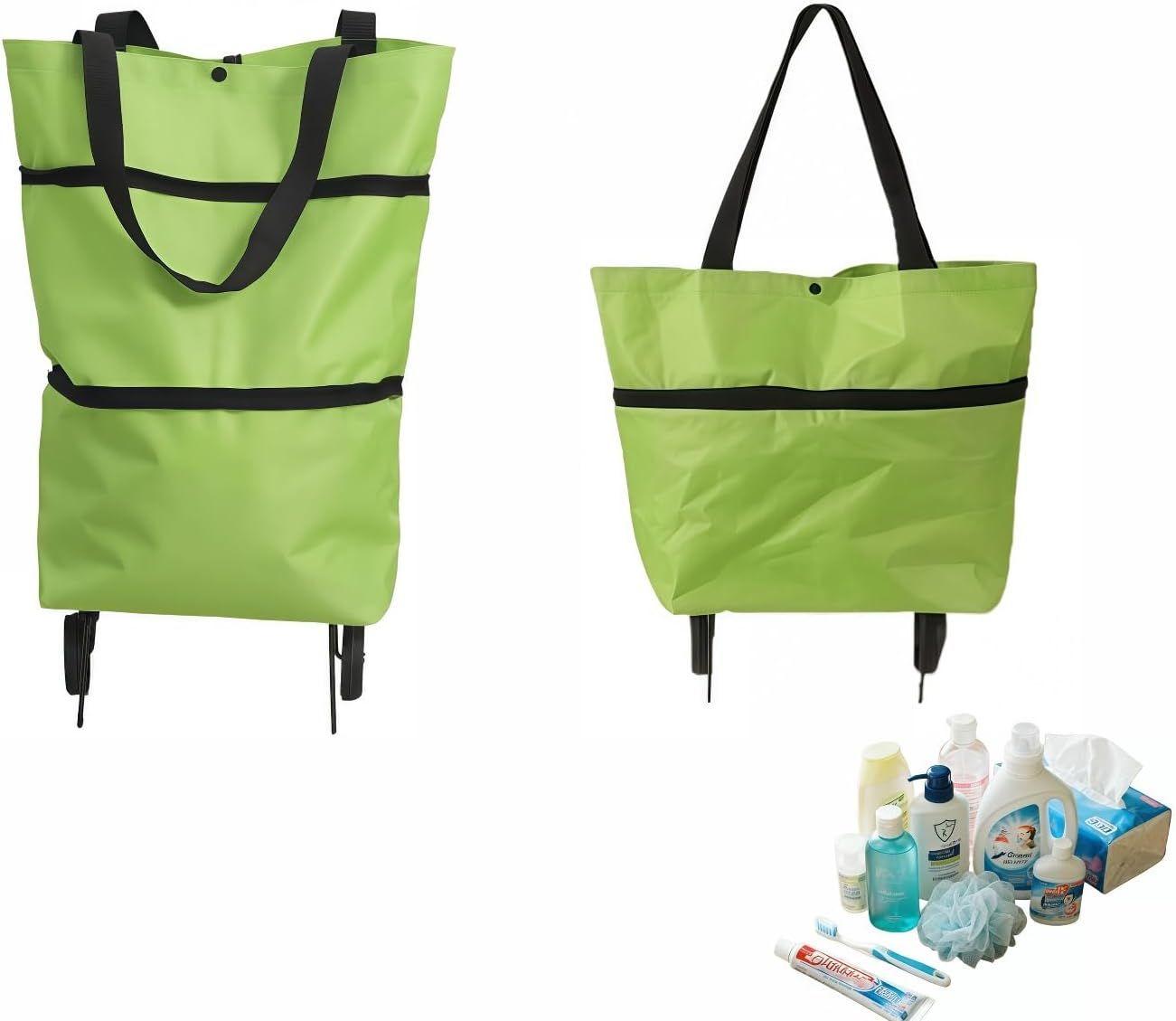 2-in-1 Foldable Shopping Cart with Wheels,Waterproof & Sturdy Grocery Bag Hand Truck, Collapsible Portable Rolling Tote for Supermarket,Laundry,Travel,33 lbs Capacity,Waterproof Oxford Fabric - Image 1