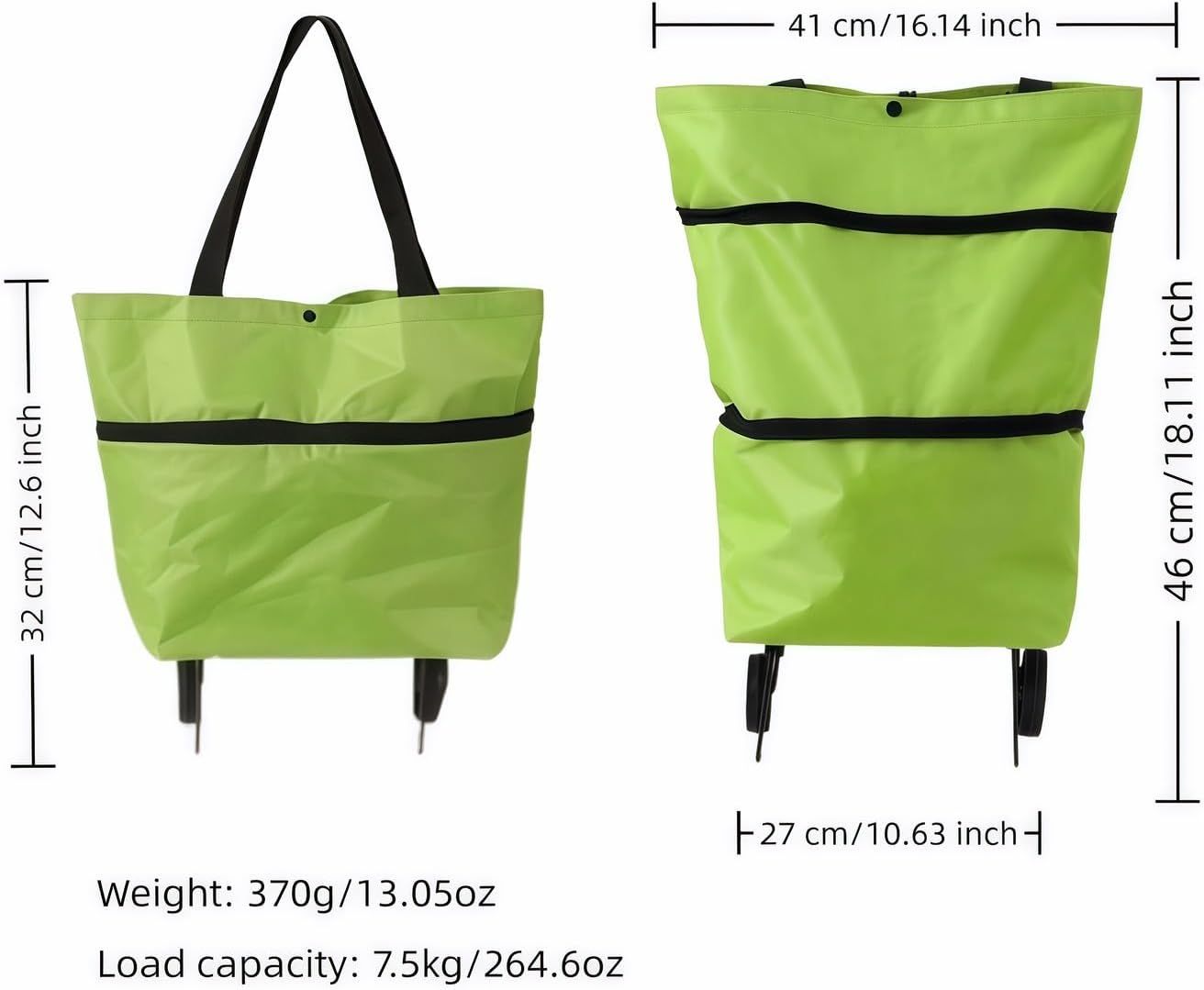 2-in-1 Foldable Shopping Cart with Wheels,Waterproof & Sturdy Grocery Bag Hand Truck, Collapsible Portable Rolling Tote for Supermarket,Laundry,Travel,33 lbs Capacity,Waterproof Oxford Fabric - Image 3