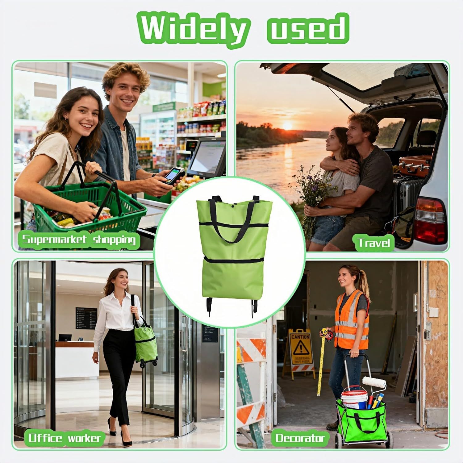 2-in-1 Foldable Shopping Cart with Wheels,Waterproof & Sturdy Grocery Bag Hand Truck, Collapsible Portable Rolling Tote for Supermarket,Laundry,Travel,33 lbs Capacity,Waterproof Oxford Fabric - Image 8