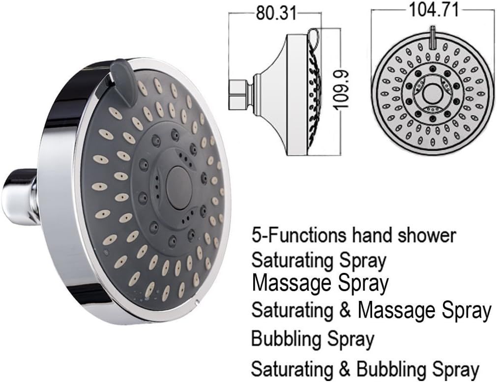 Shower Head High High Flow Pressure Rain Fixed Showerhead 5-Setting with Bathroom Showerhead with Adjustable Brass Ball Joint - for Luxury Shower Experience Even at Low Water Pressure - Image 3