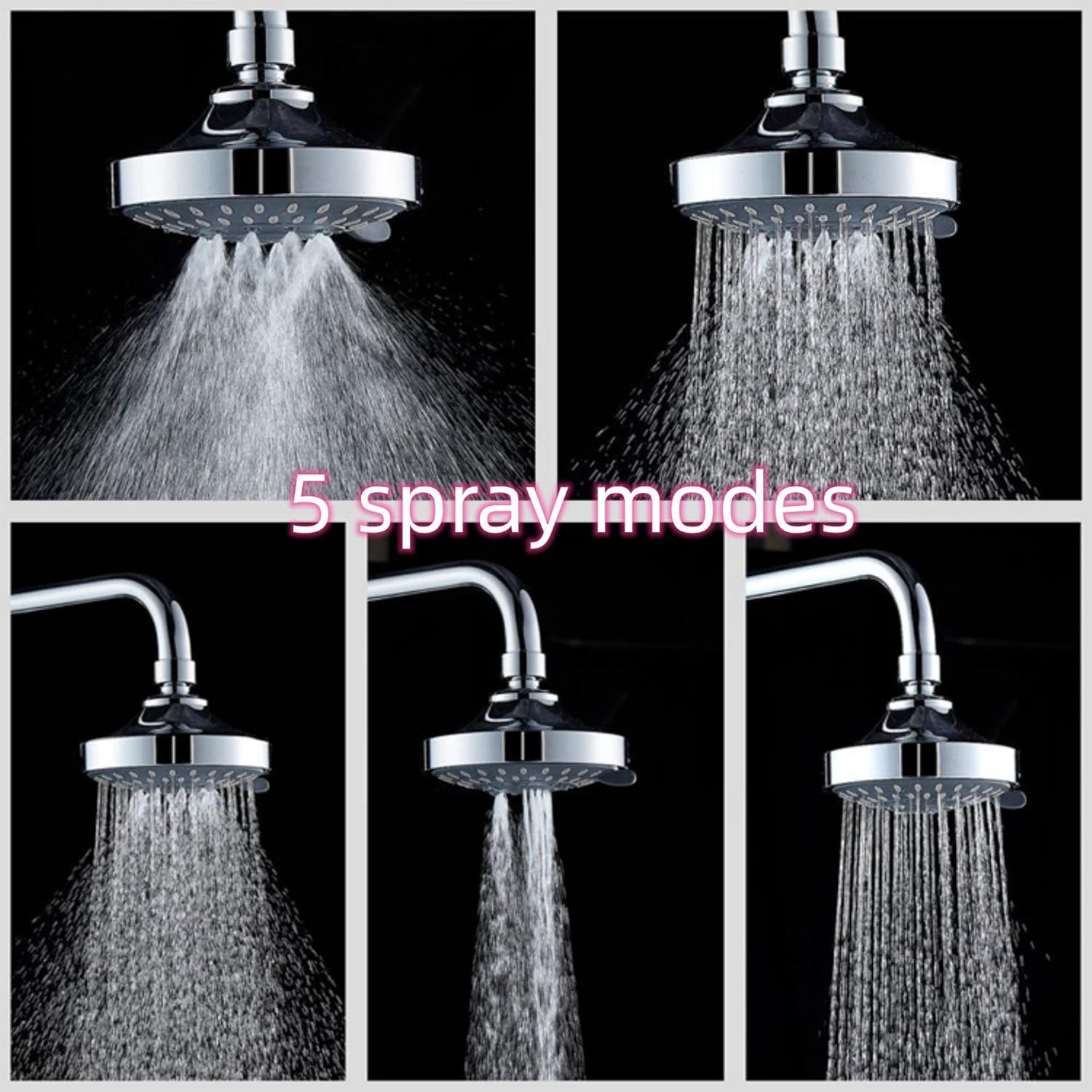 Shower Head High High Flow Pressure Rain Fixed Showerhead 5-Setting with Bathroom Showerhead with Adjustable Brass Ball Joint - for Luxury Shower Experience Even at Low Water Pressure - Image 4