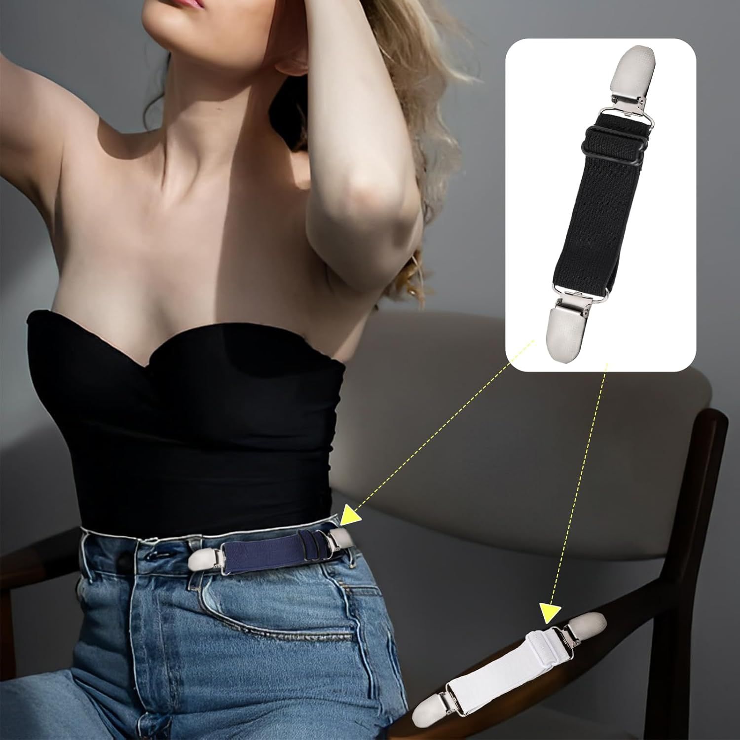 6 Pcs Adjustable Hip Elastic Belt, Elastic Band for Sewing Pant Waist Tightener Pant Elastic Belt Clip Women Men Back Cinch for Jeans Pants Dresses - Image 2