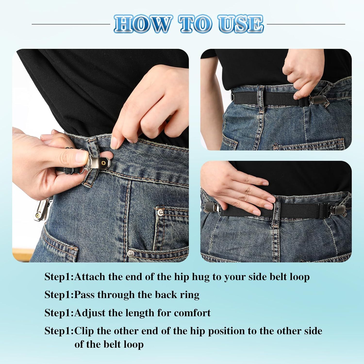 6 Pcs Adjustable Hip Elastic Belt, Elastic Band for Sewing Pant Waist Tightener Pant Elastic Belt Clip Women Men Back Cinch for Jeans Pants Dresses - Image 5