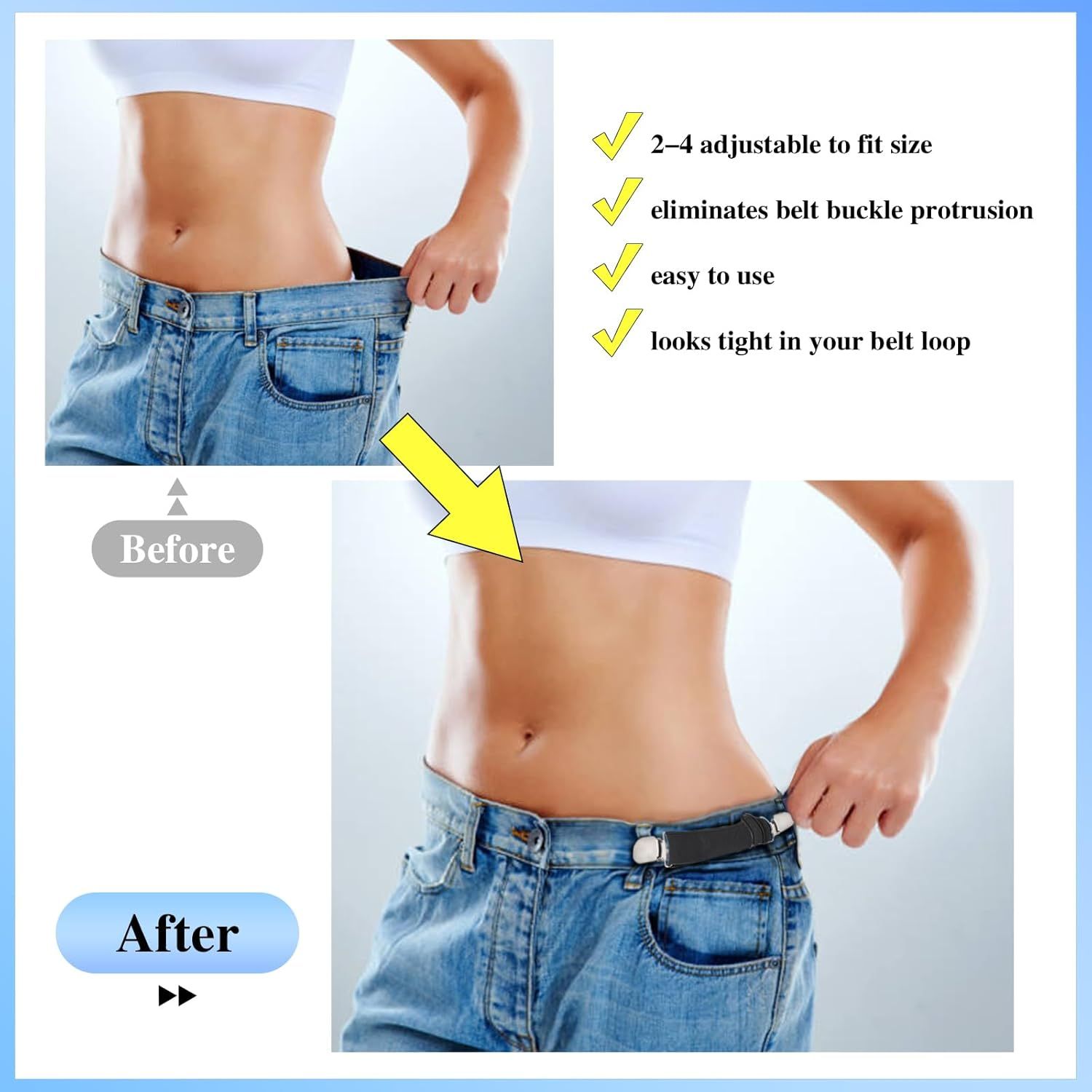6 Pcs Adjustable Hip Elastic Belt, Elastic Band for Sewing Pant Waist Tightener Pant Elastic Belt Clip Women Men Back Cinch for Jeans Pants Dresses - Image 6