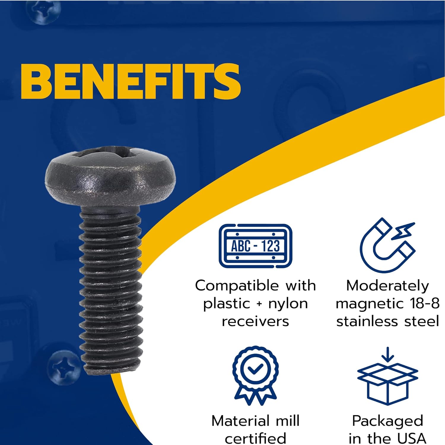 Black License Plate Screws for Lexus, Toyota, and Honda, Phillips Machine Pan Head 18-8, Stainless Steel, M6-1.0 x 16 mm Bolt (Pack of 4) - Image 5