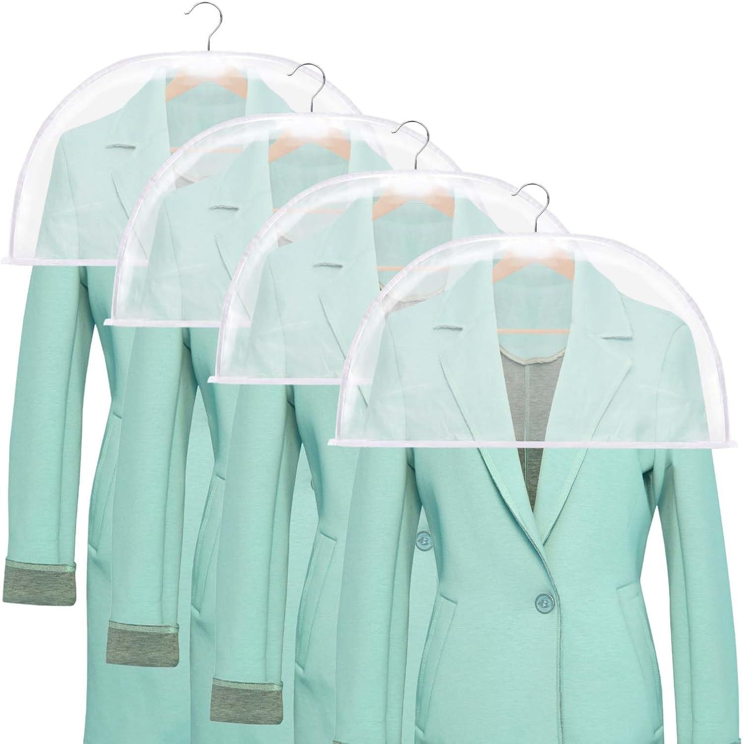 4 Pack Clear Clothing Hanger Shoulder Covers for Clothes Breathable Plastic Gusseted Garment Shoulder Dust Cover Bags Protectors for Hanging Clothes, Suit, Coats, Jackets, Dress Open Closet Storage - Image 1
