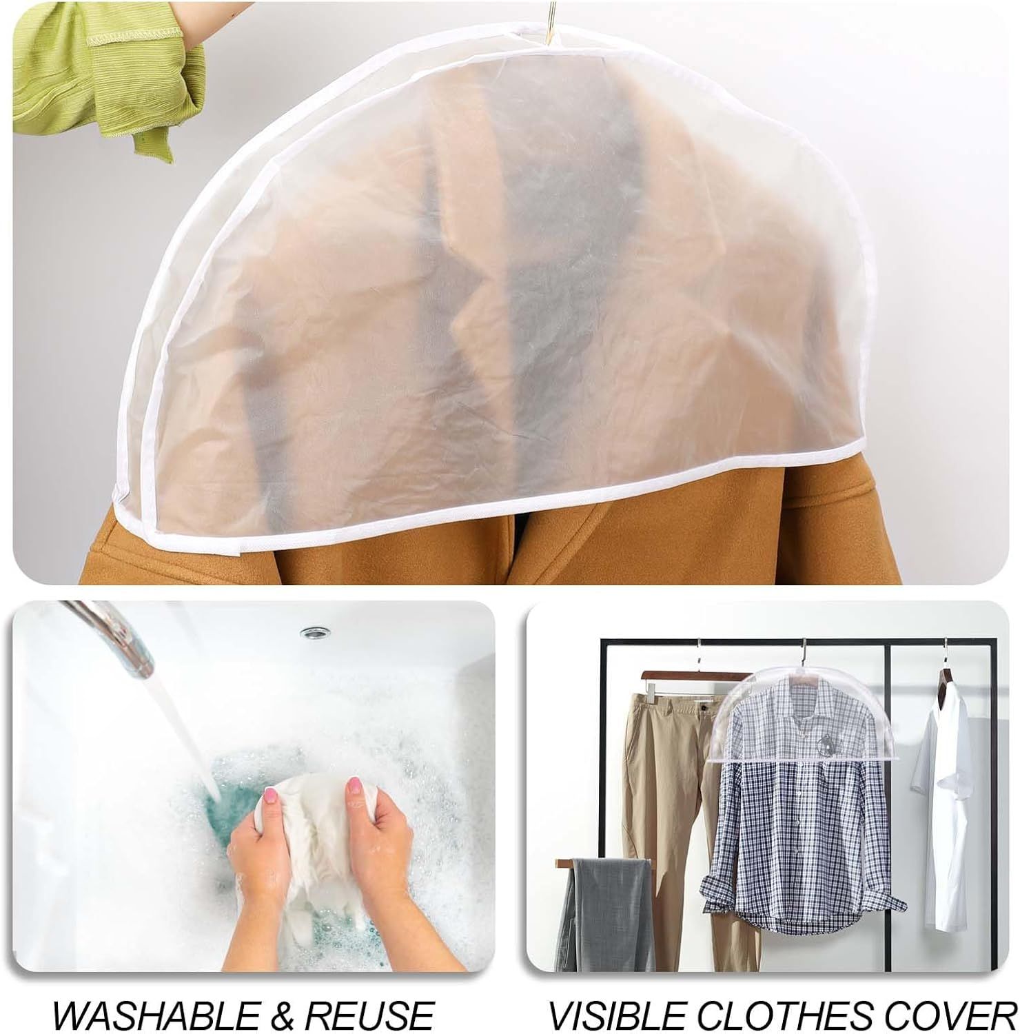 4 Pack Clear Clothing Hanger Shoulder Covers for Clothes Breathable Plastic Gusseted Garment Shoulder Dust Cover Bags Protectors for Hanging Clothes, Suit, Coats, Jackets, Dress Open Closet Storage - Image 4