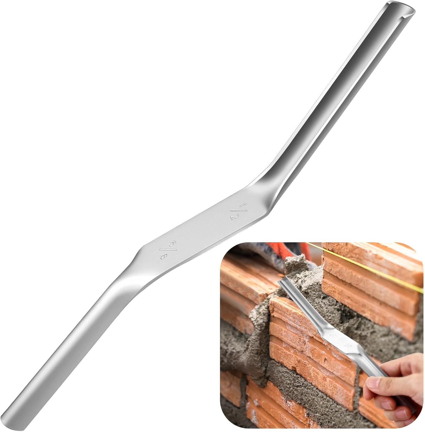 1pcs Tuck Pointing Tools Stainless Steel Masonry Jointer Double Ended Concrete Brick and Block Straightener Tool Wall for Cement Pointing Trowel Tuck Tools (1/2