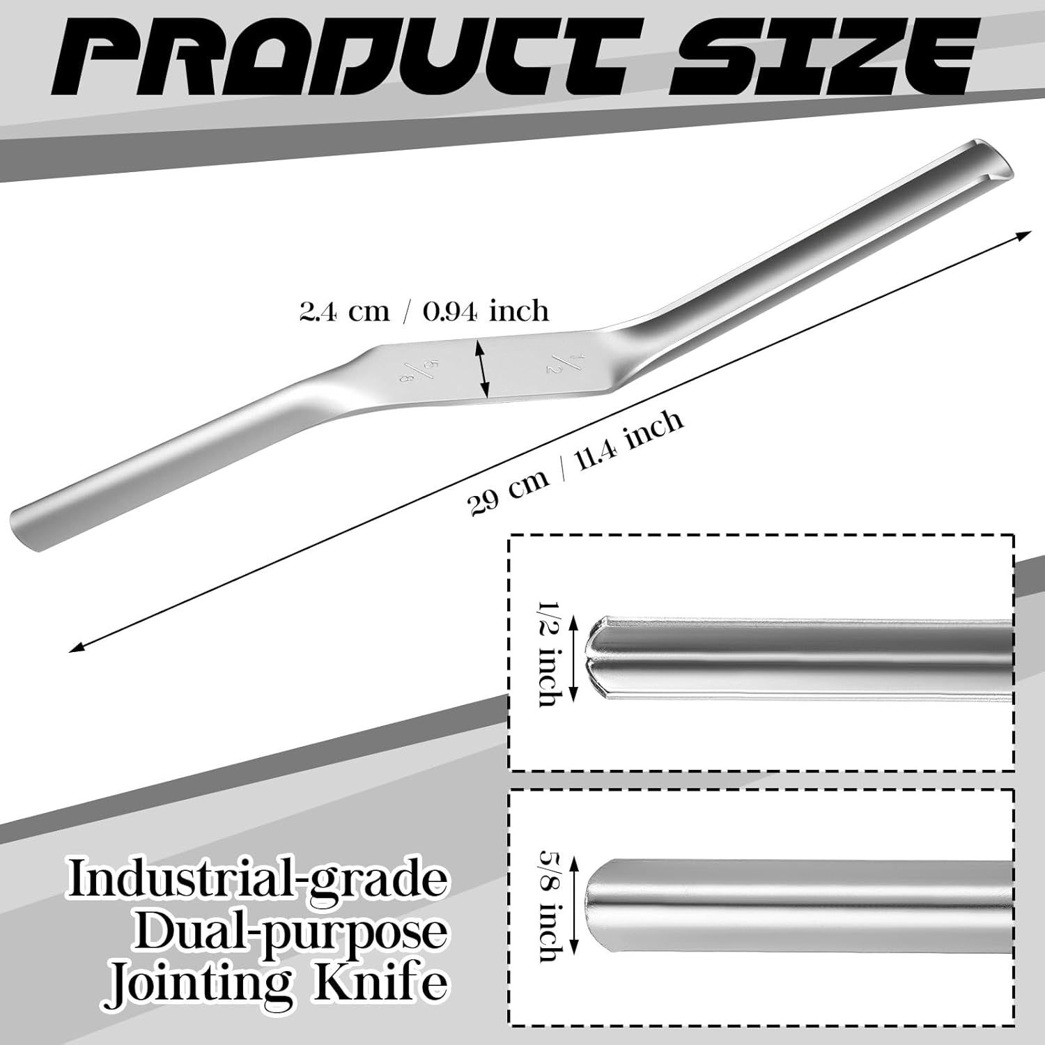 1pcs Tuck Pointing Tools Stainless Steel Masonry Jointer Double Ended Concrete Brick and Block Straightener Tool Wall for Cement Pointing Trowel Tuck Tools (1/2