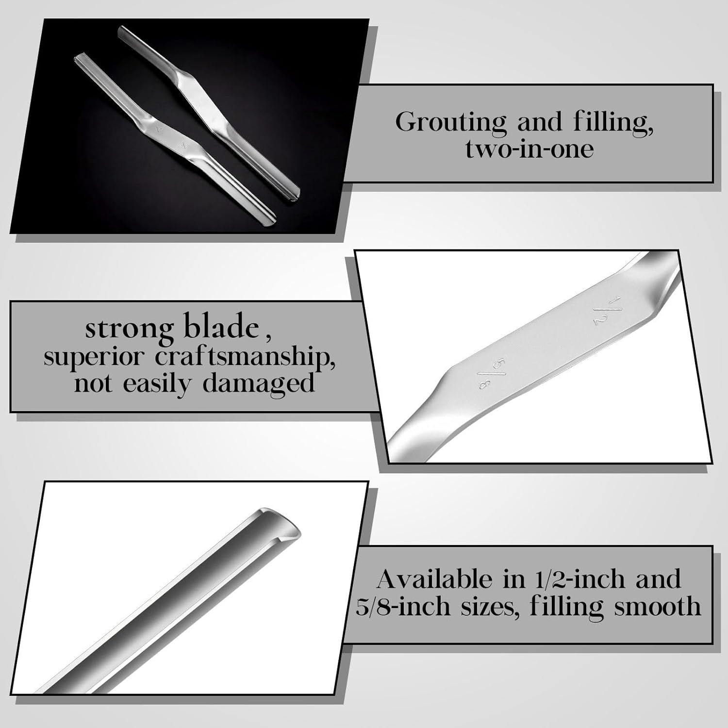 1pcs Tuck Pointing Tools Stainless Steel Masonry Jointer Double Ended Concrete Brick and Block Straightener Tool Wall for Cement Pointing Trowel Tuck Tools (1/2