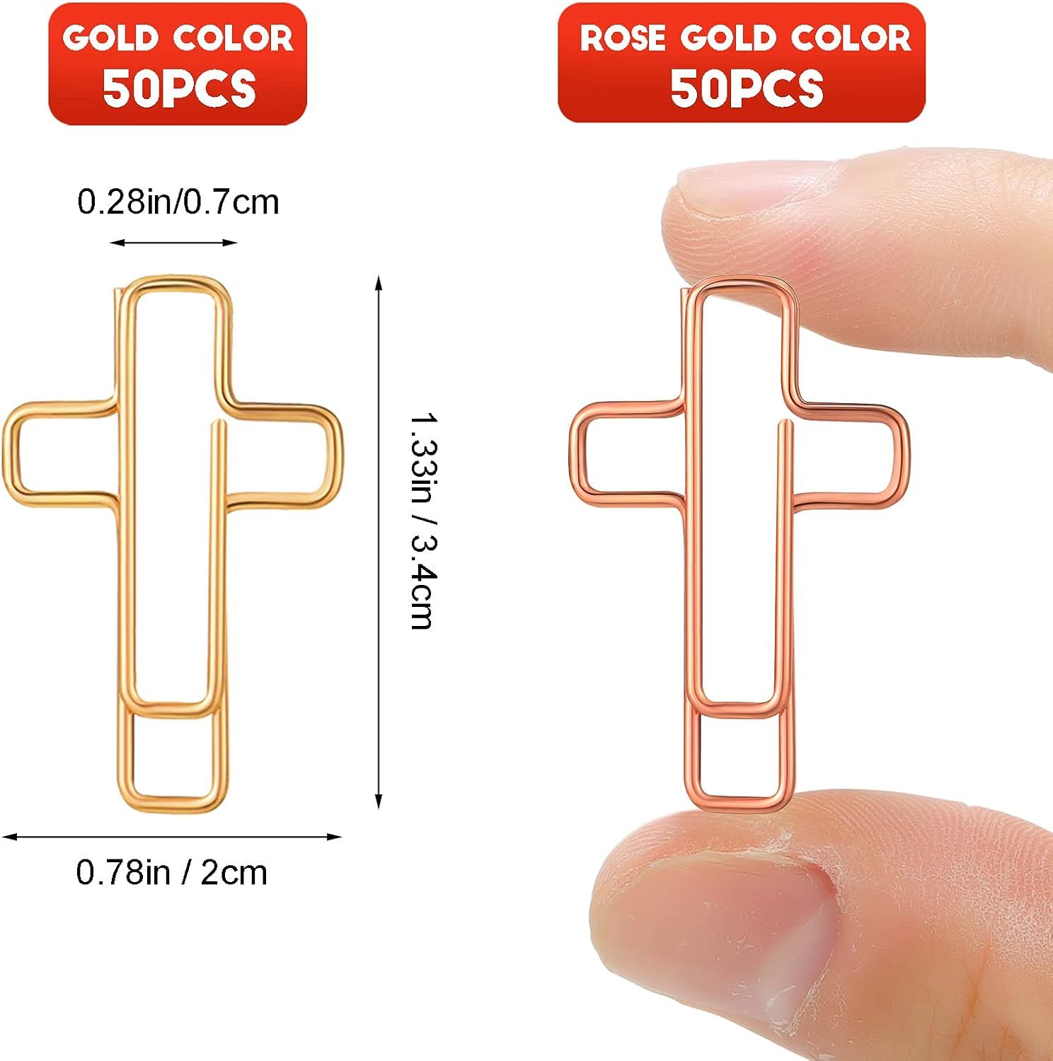 100 Pieces Cross Paper Clips with Clear Plastic Box Gold and Rose Gold Color Cute Paperclips Christian Journaling Supplies Metal Clamps Bible Study Gifts for Bookmark Office Document Note - Image 3