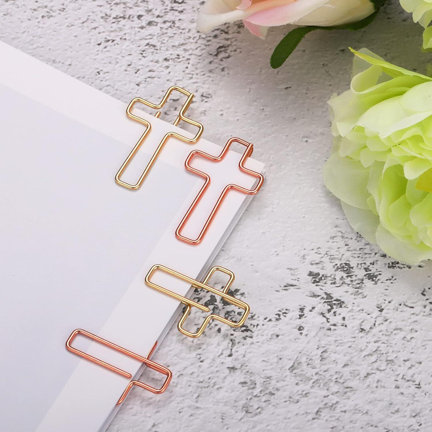 100 Pieces Cross Paper Clips with Clear Plastic Box Gold and Rose Gold Color Cute Paperclips Christian Journaling Supplies Metal Clamps Bible Study Gifts for Bookmark Office Document Note - Image 5