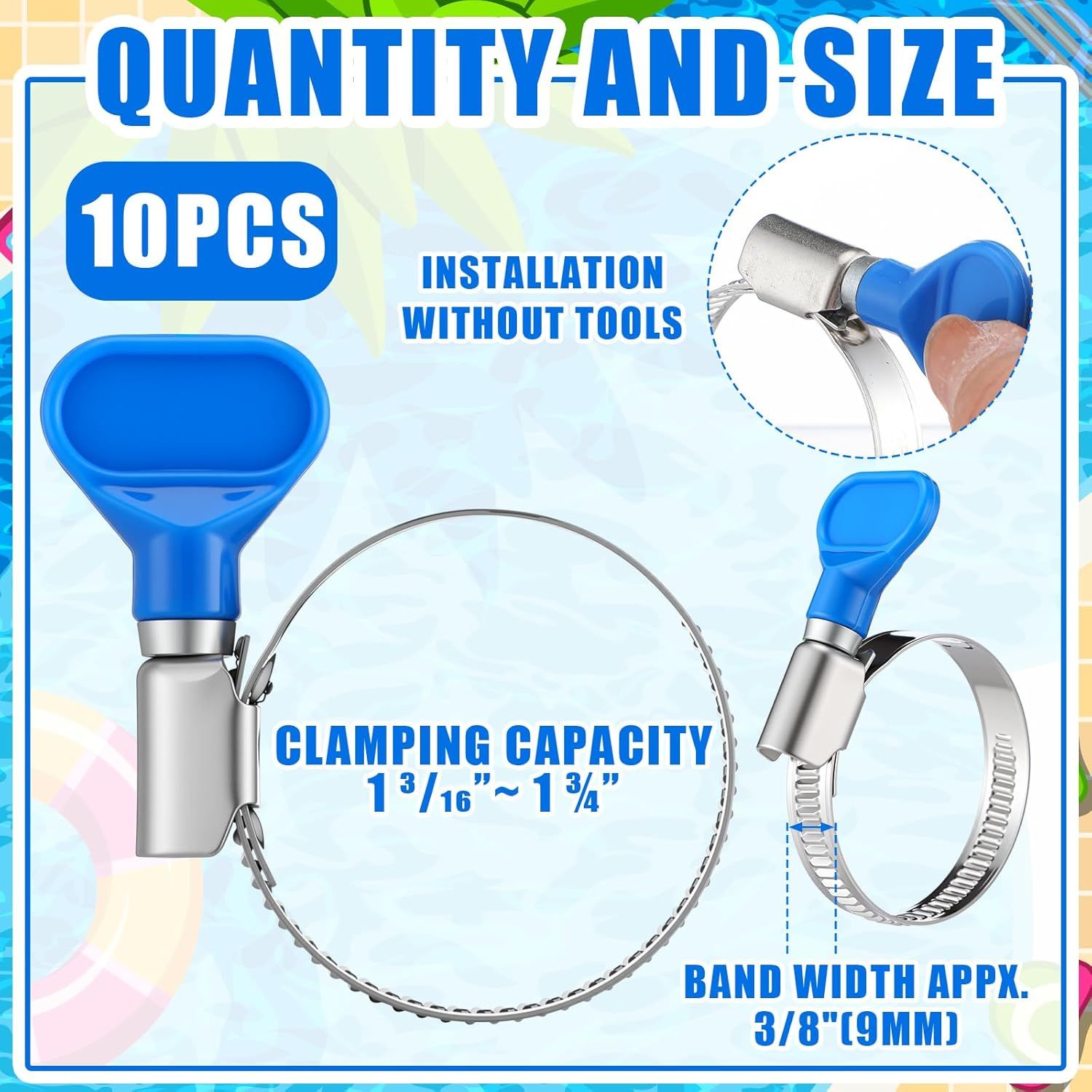 10 Pcs 1-1/2 Inch Pool Backwash Hose Clamp Adjustable Worm Gear Stainless Steel Hose Clamp Metal Pipe Tool for PVC Tubing Plumbing Dust Collection Automotive Mechanical Application - Image 3