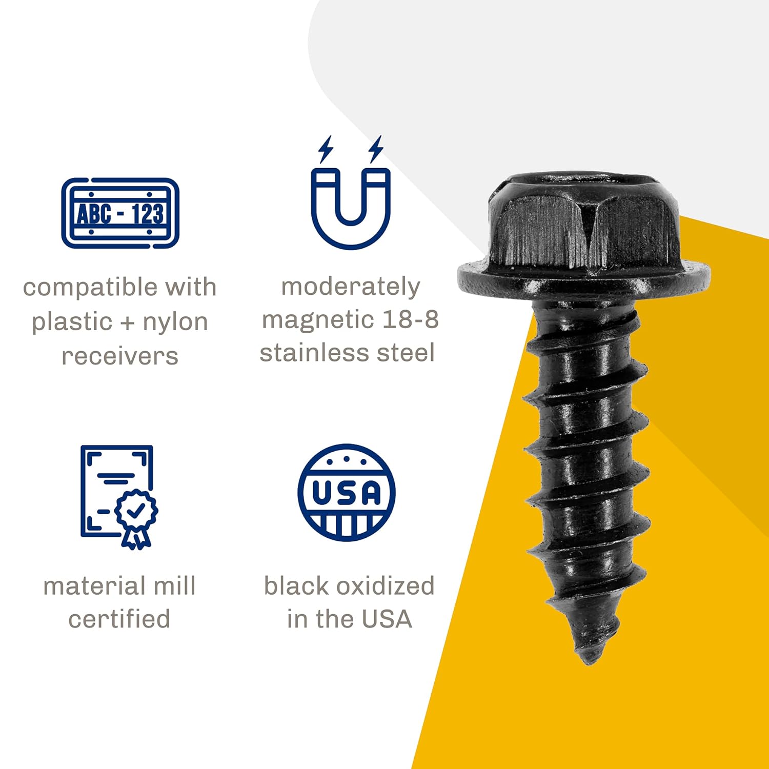 Black License Plate Screws, Rustproof 18-8 Stainless Steel, Black Oxide Finish Applied in The USA by Makers Bolt (Pack of 4) - Image 4