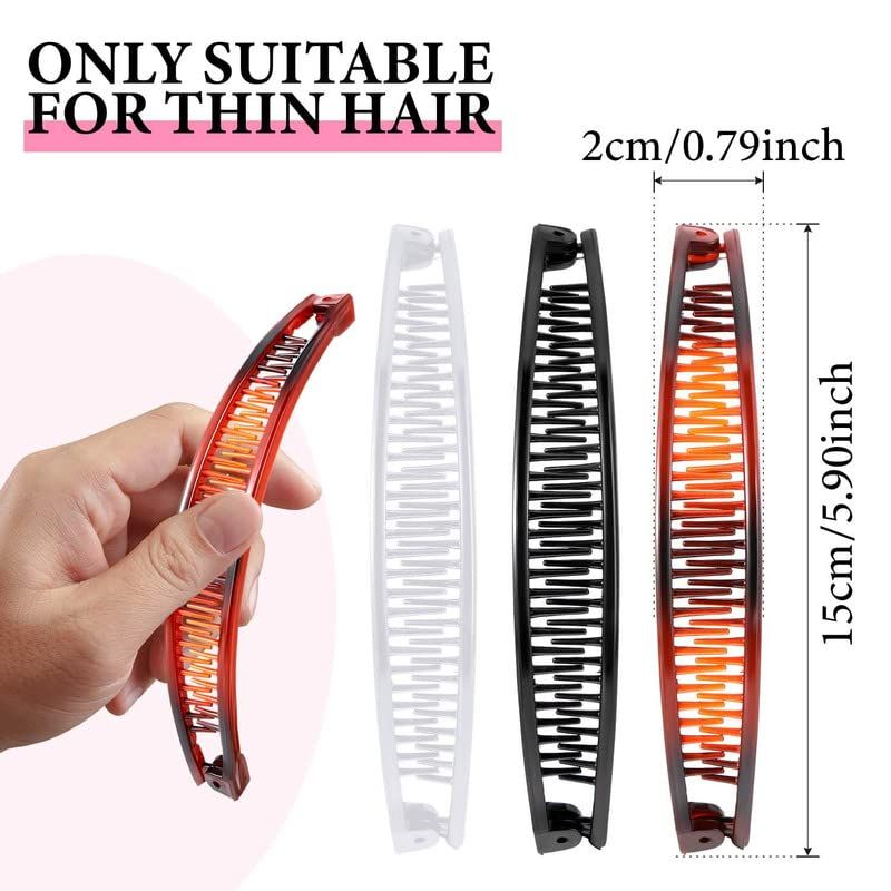 6 Pcs Banana Clip Hair Clincher Combs Classic Banana Hair Clip Fish Shape Ponytail Clips for Women Girls Thick Curly Thin Fine Hair(Brown, White, Black) - Image 2