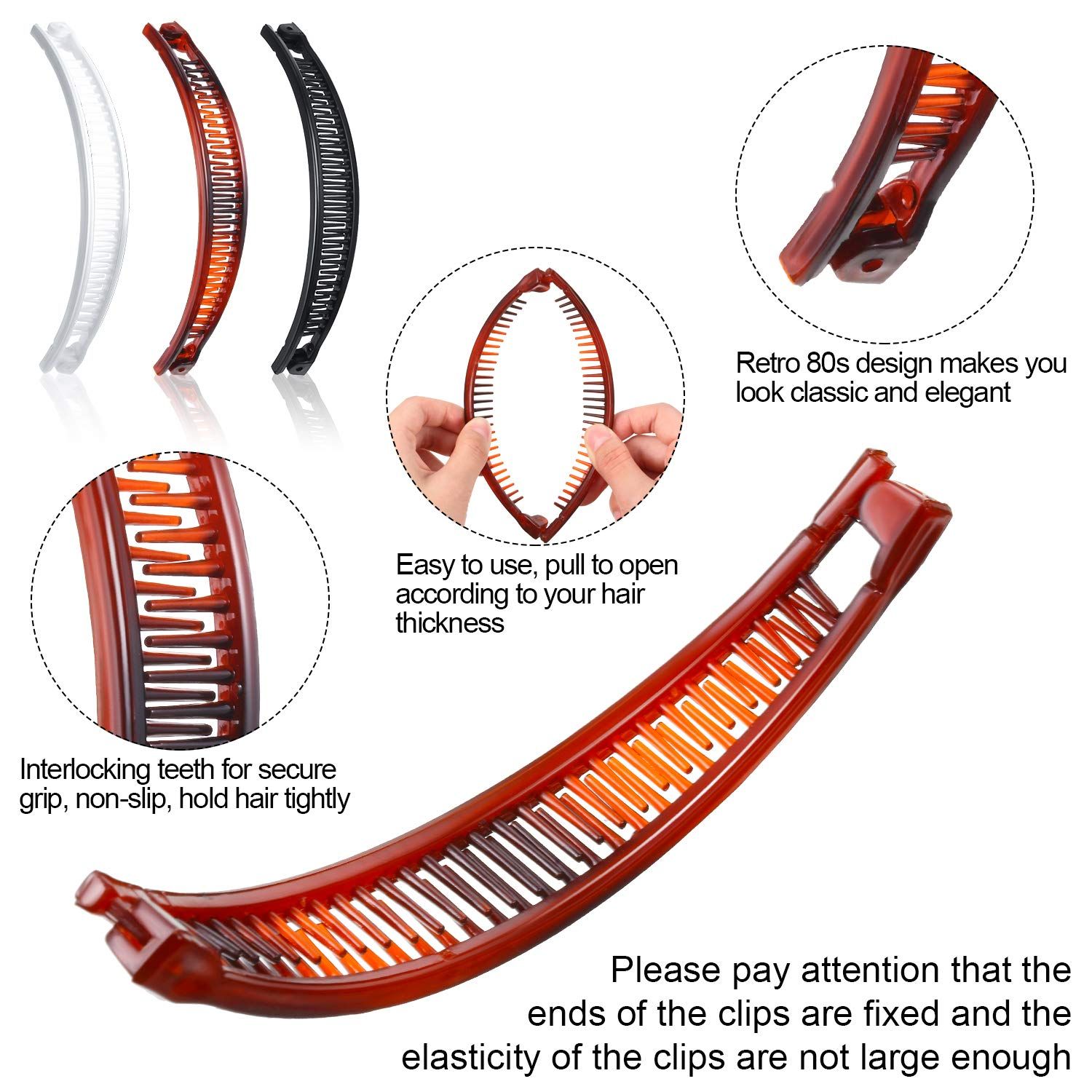 6 Pcs Banana Clip Hair Clincher Combs Classic Banana Hair Clip Fish Shape Ponytail Clips for Women Girls Thick Curly Thin Fine Hair(Brown, White, Black) - Image 4
