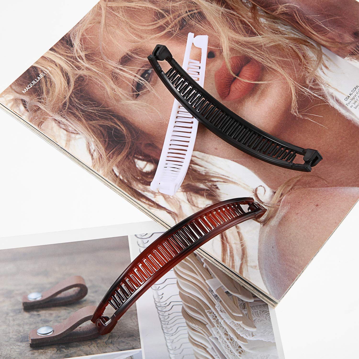 6 Pcs Banana Clip Hair Clincher Combs Classic Banana Hair Clip Fish Shape Ponytail Clips for Women Girls Thick Curly Thin Fine Hair(Brown, White, Black) - Image 7