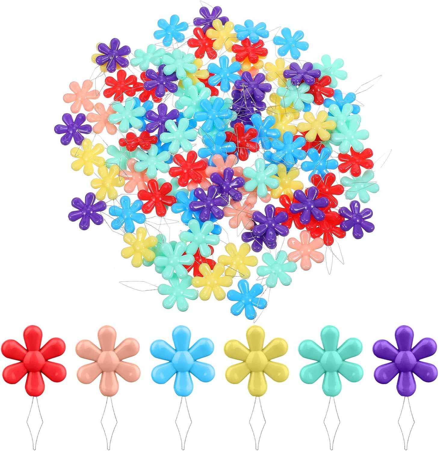 100 PCS Flower Shaped Needle Threaders for Sewing, Multicolor Embroidery Threader, Flower Head Needle Threader for Cross Stitch Sewing Quilting Embroidery Craft - Image 1